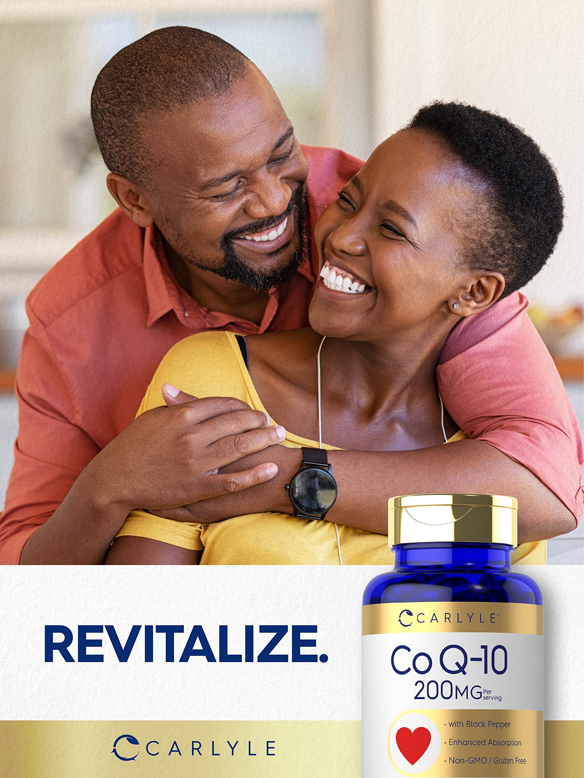 Carlyle CoQ10 gluten-free non-GMO seal on packaging