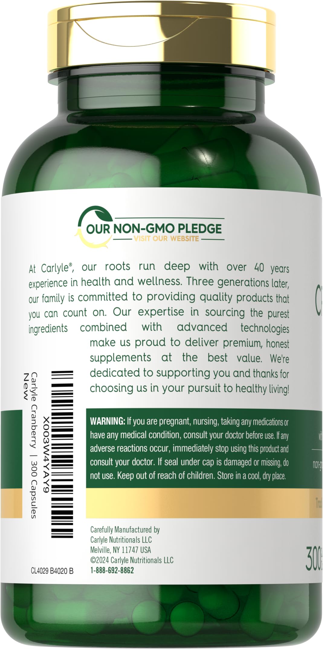 Carlyle Cranberry Pills label highlights vitamin C content