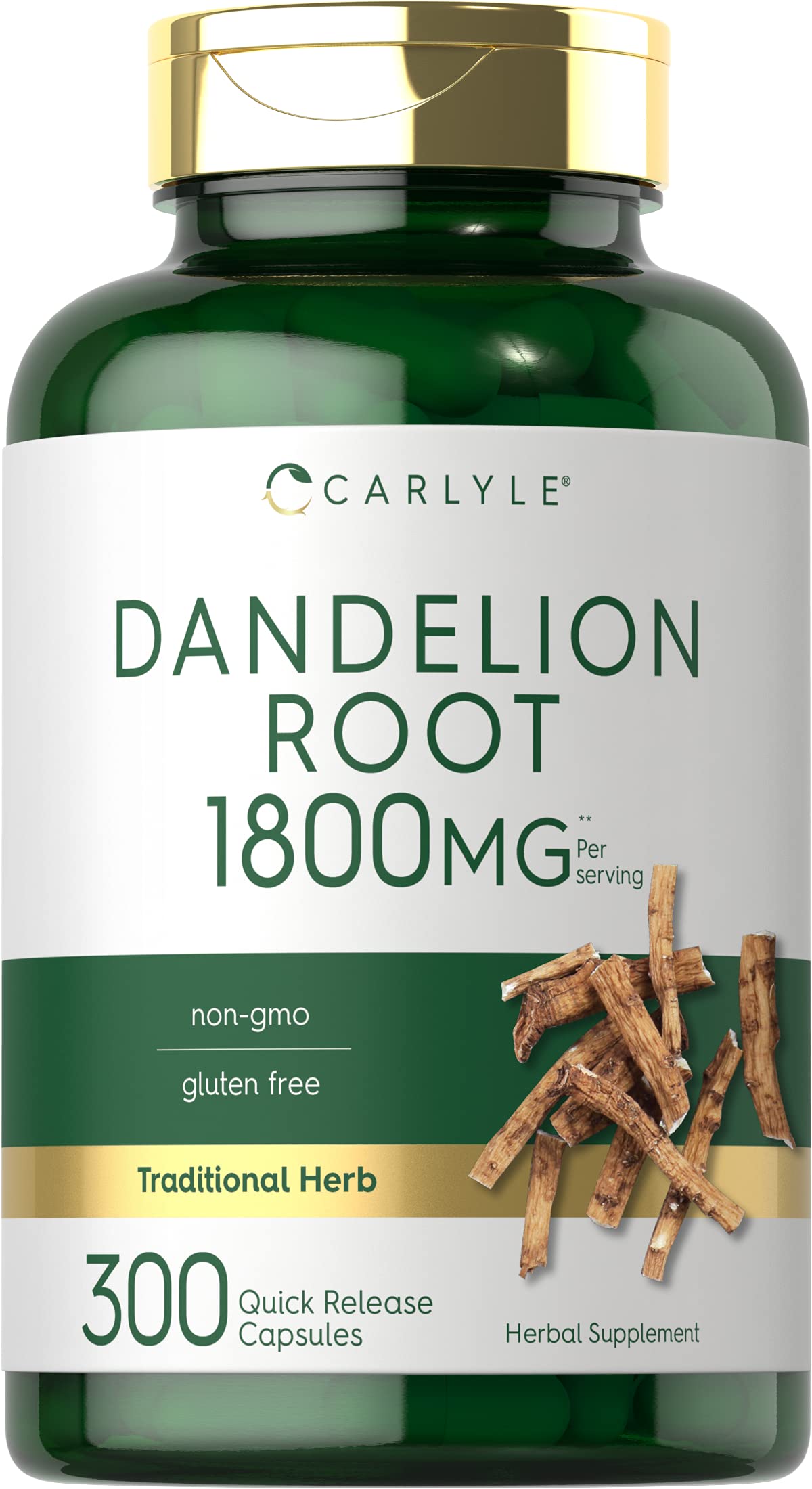 Carlyle Dandelion Root bottle label highlights high potency per serving for daily wellness