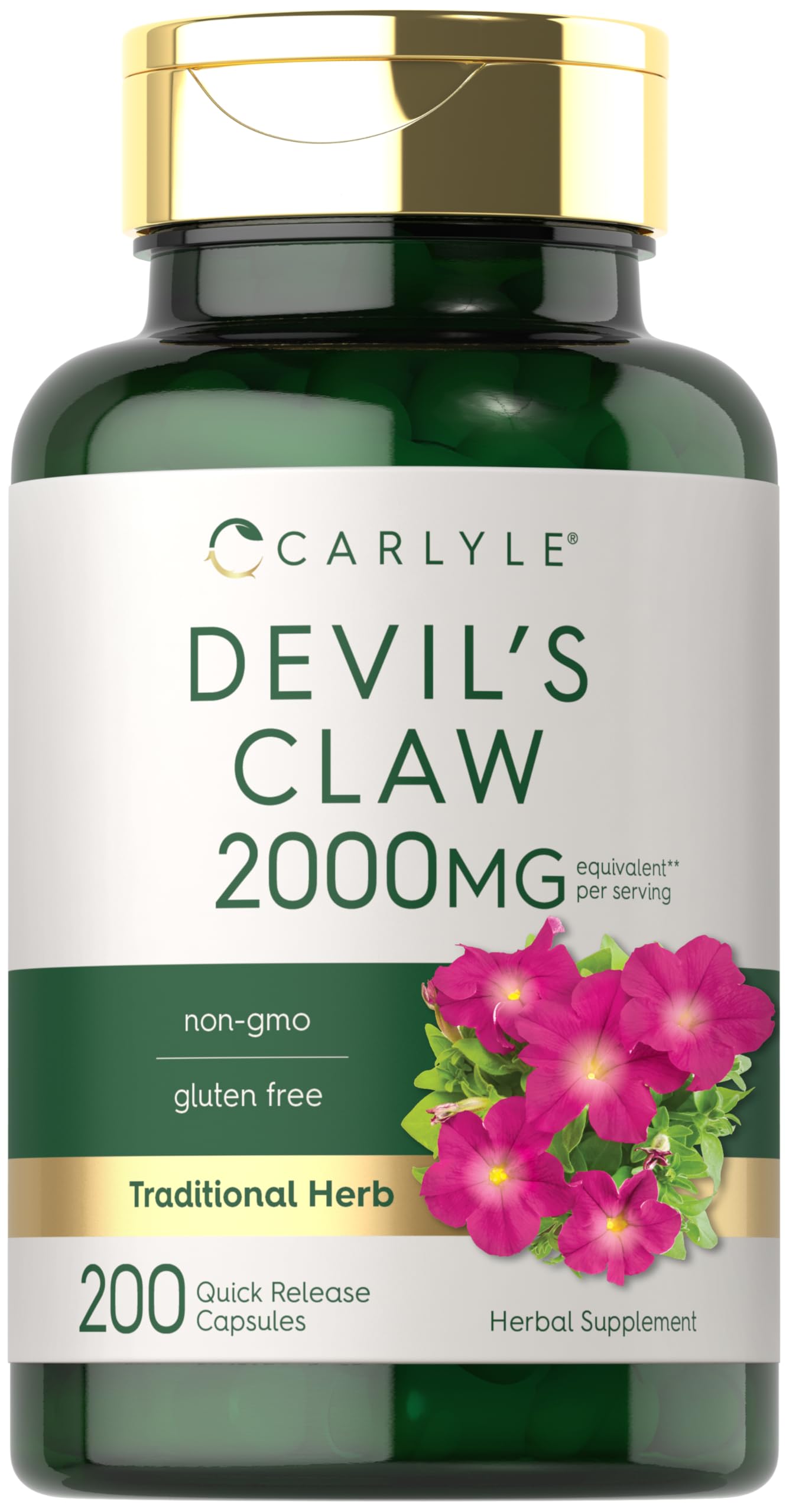 Carlyle Devils Claw 2000 mg bottle front, premium packaging for daily use.