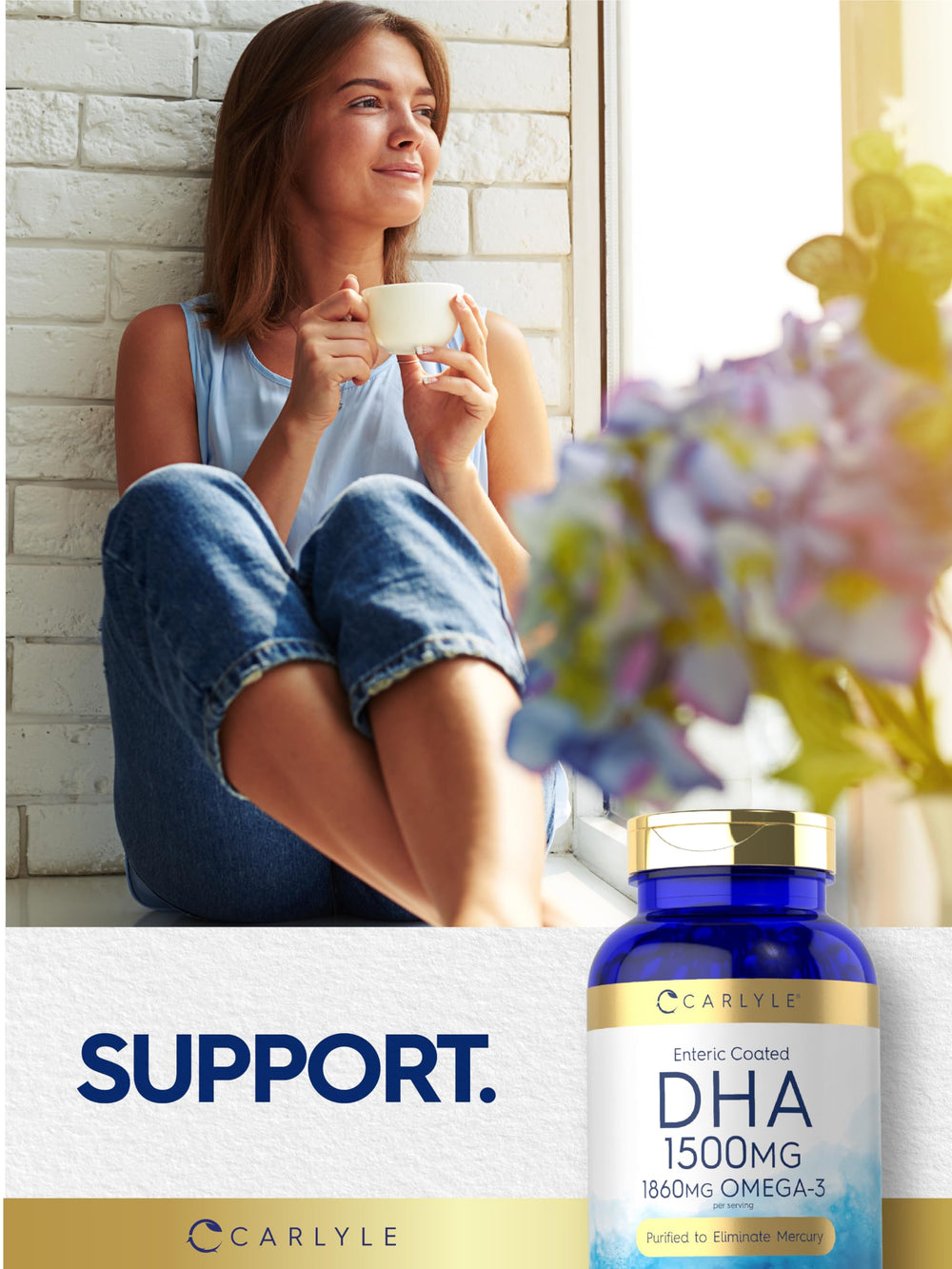 Carlyle DHA softgels in hand for portable omega-3 support