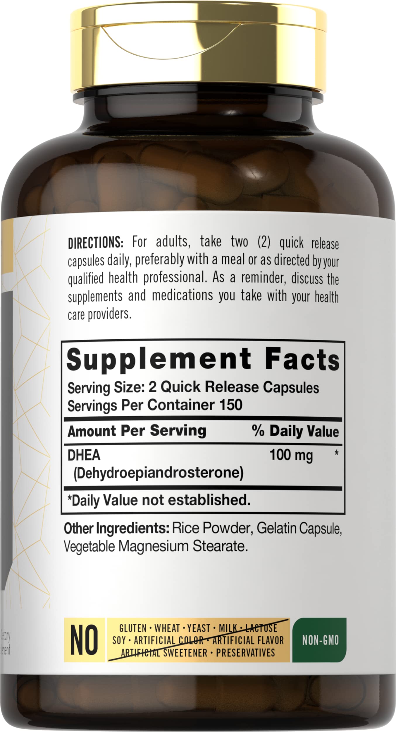 Close-up of Carlyle DHEA capsules showing quick-release design.