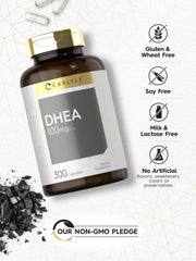 Carlyle DHEA seal on packaging signals Non-GMO status.