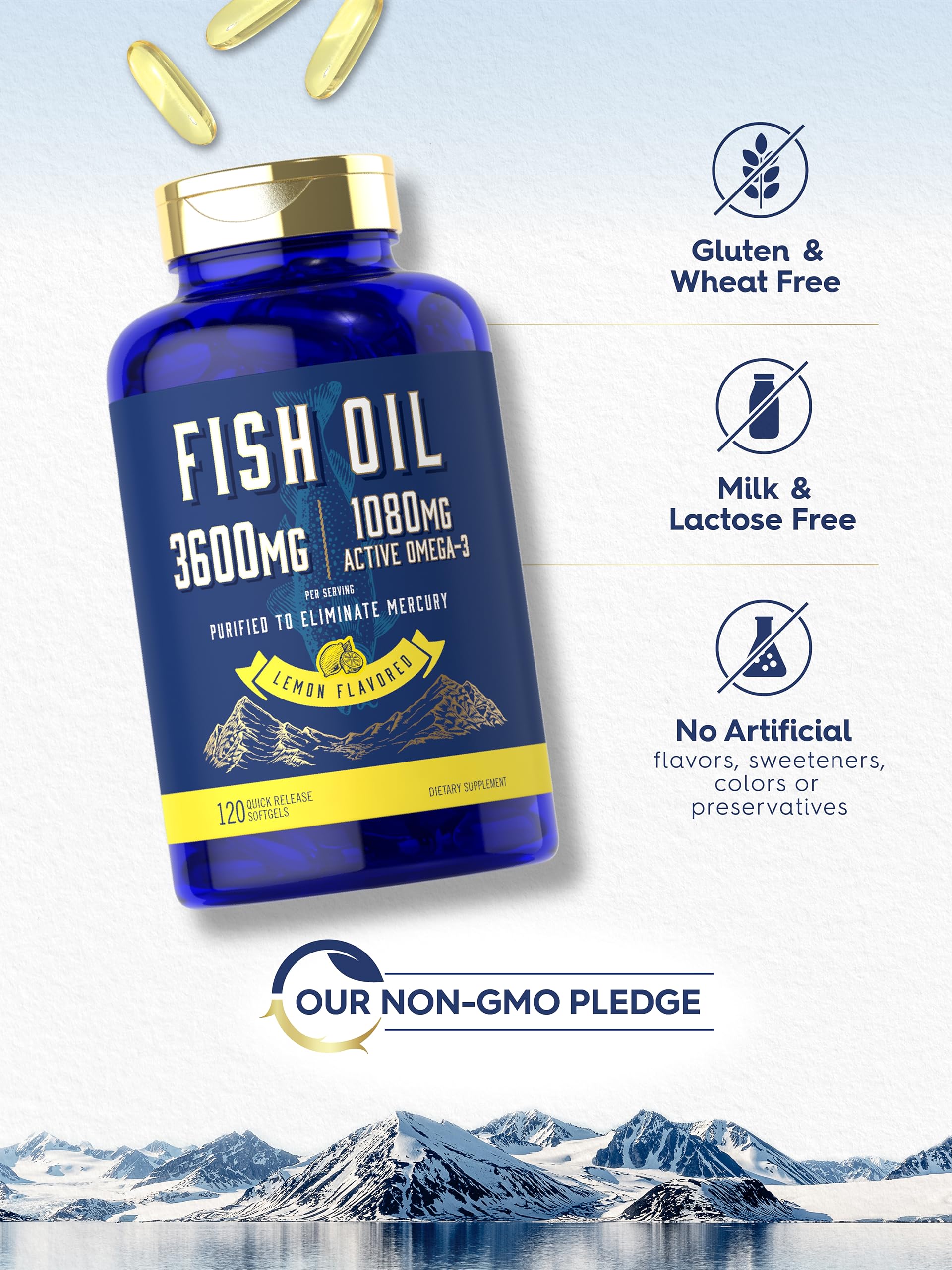 Carlyle Fish Oil gluten-free label indicating safe ingredients.