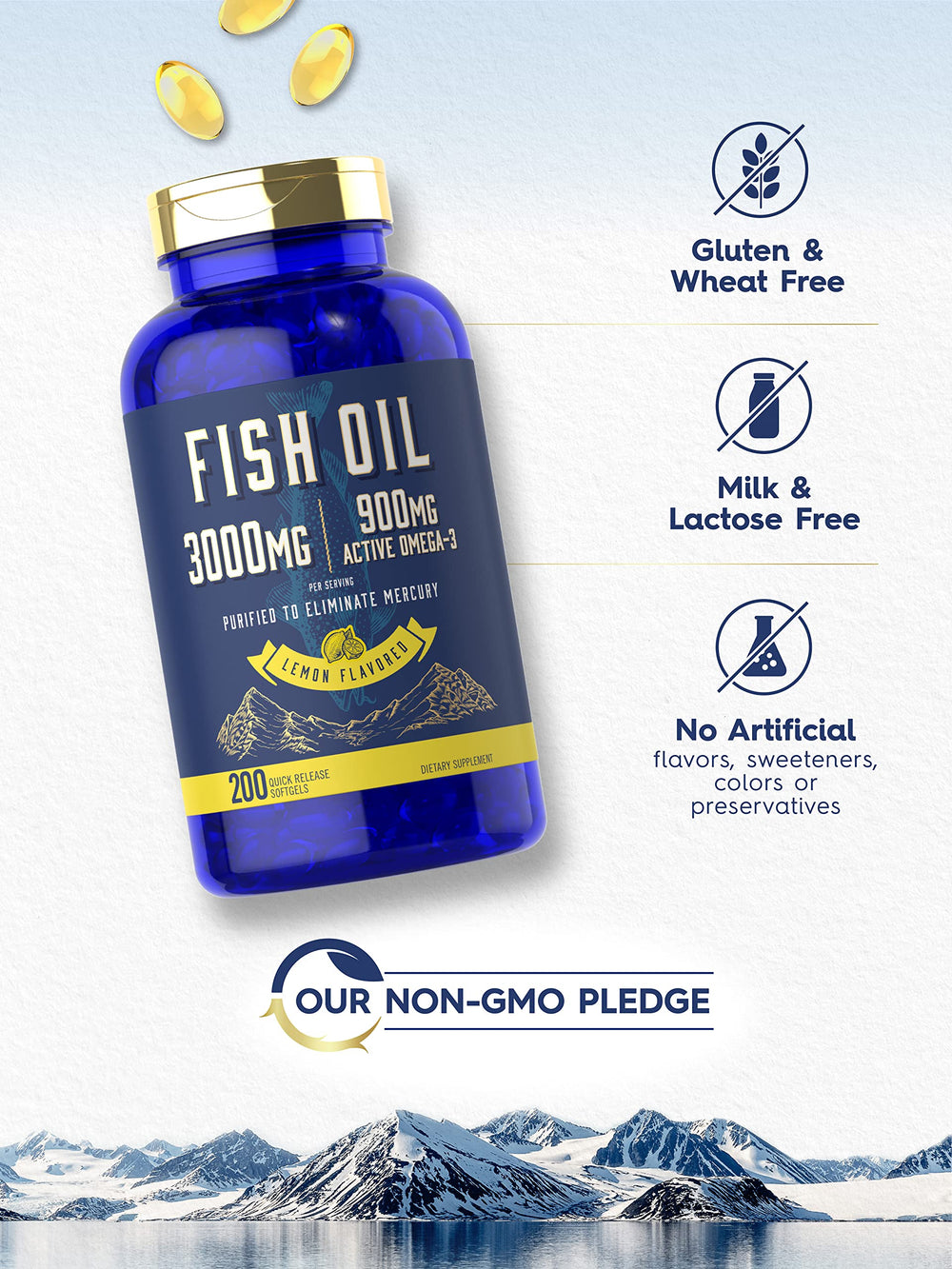 Gluten-free and non-GMO Carlyle Fish Oil supports everyday wellness.