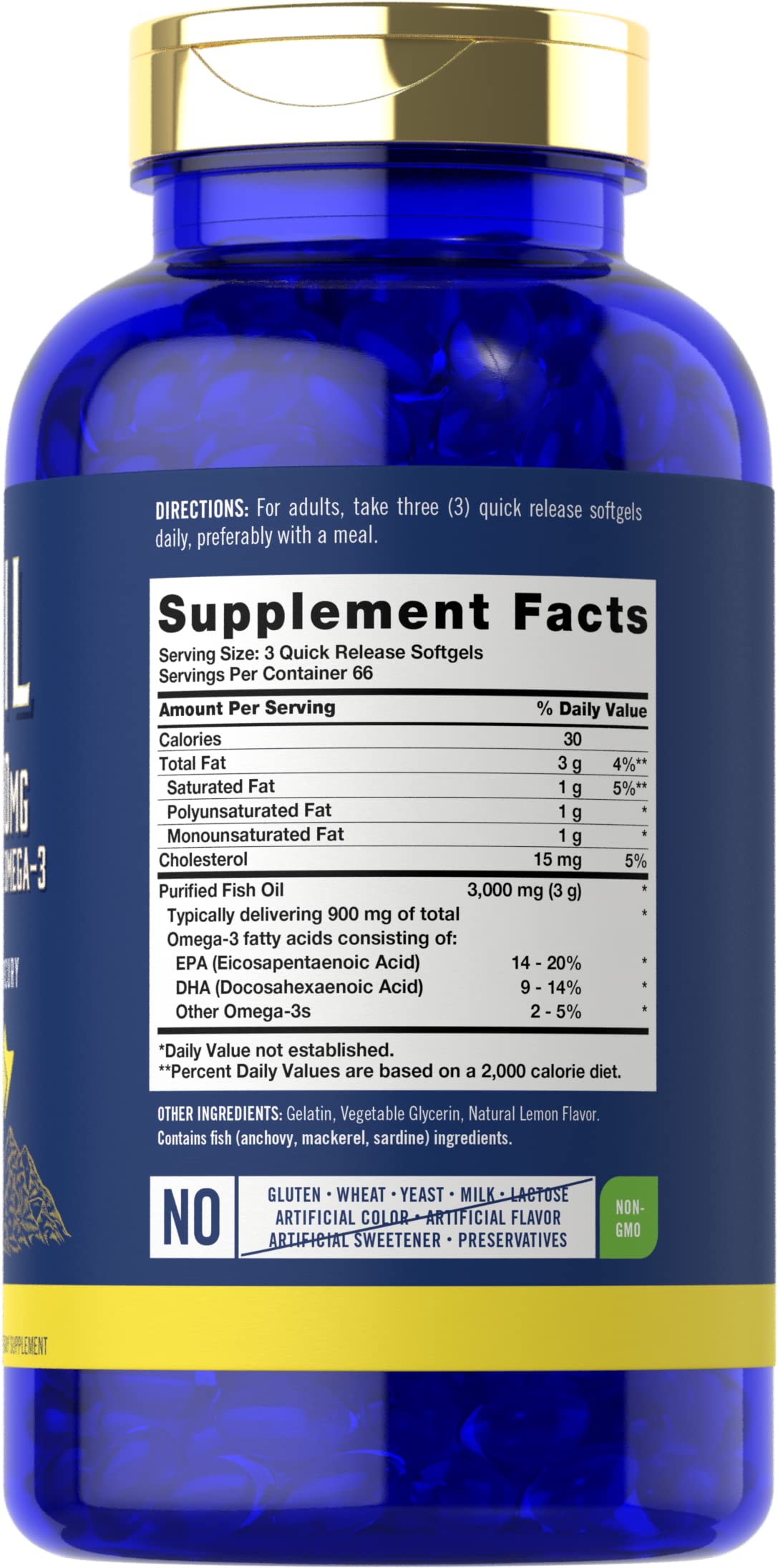 Close-up of Carlyle Fish Oil softgels, purified for clean intake.