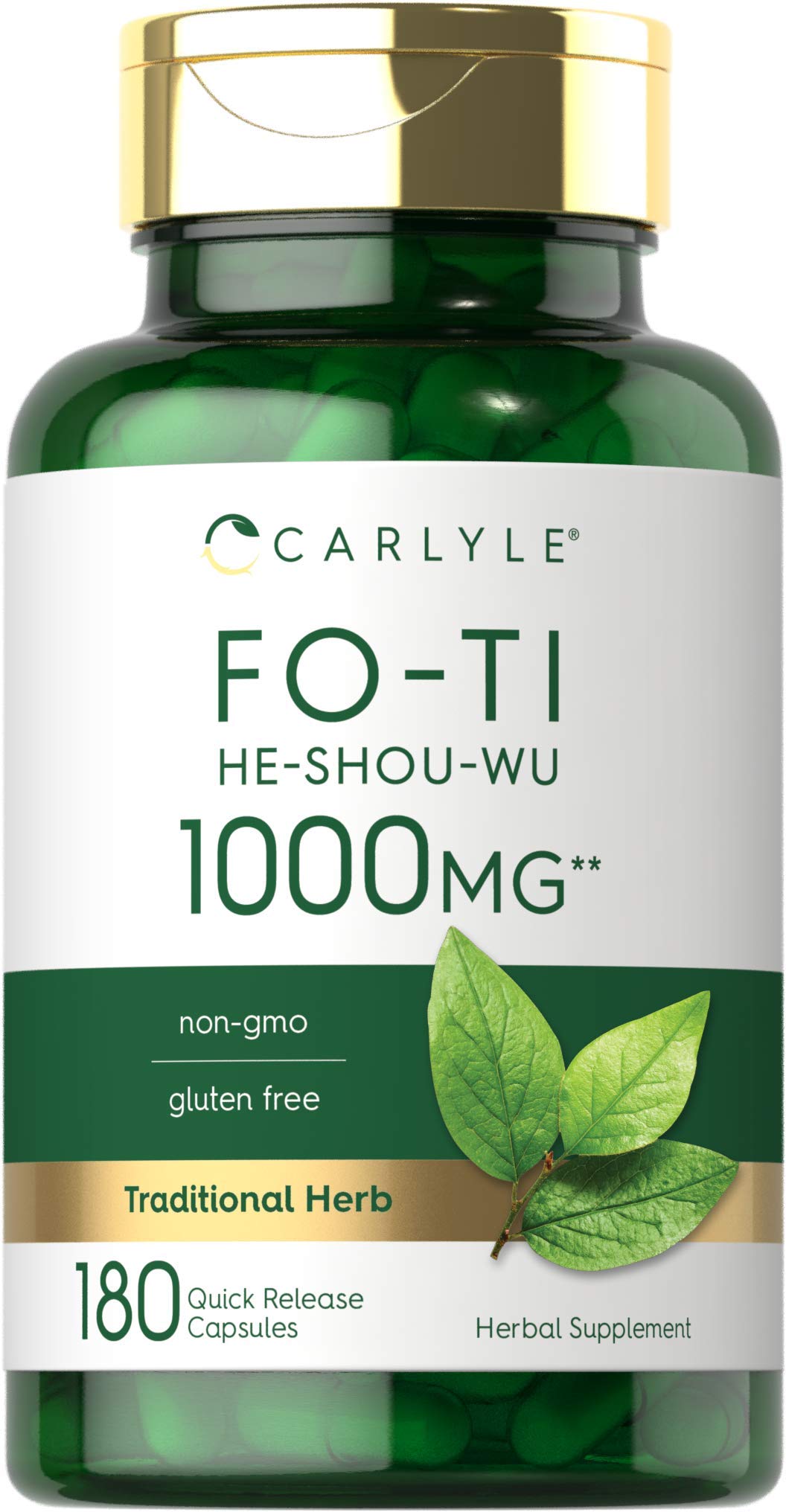 Carlyle Fo-Ti 1000mg bottle front showing branding and gluten-free label for everyday wellness.