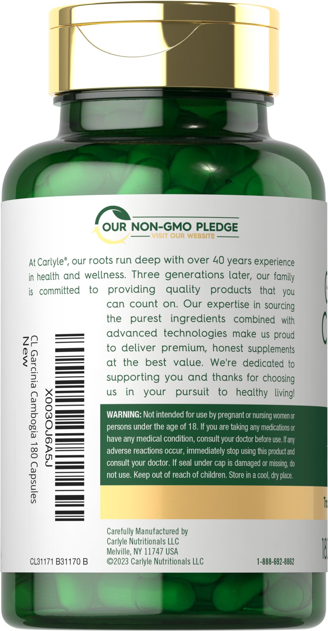 Cápsulas Carlyle Garcinia Cambogia vertidas para toma rápida