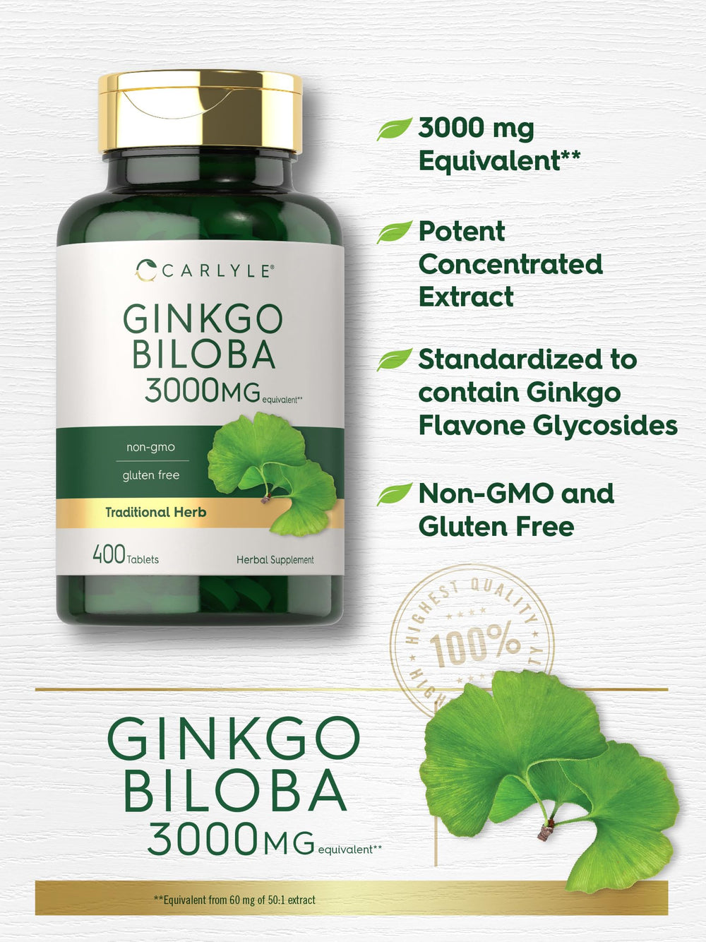 Carlyle Ginkgo Biloba 3000mg gluten-free formulation icon