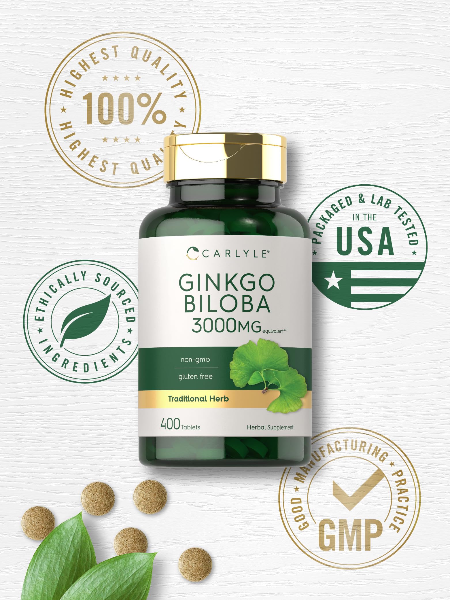 Carlyle Ginkgo Biloba 3000mg lab-tested seal communicates trusted ingredients