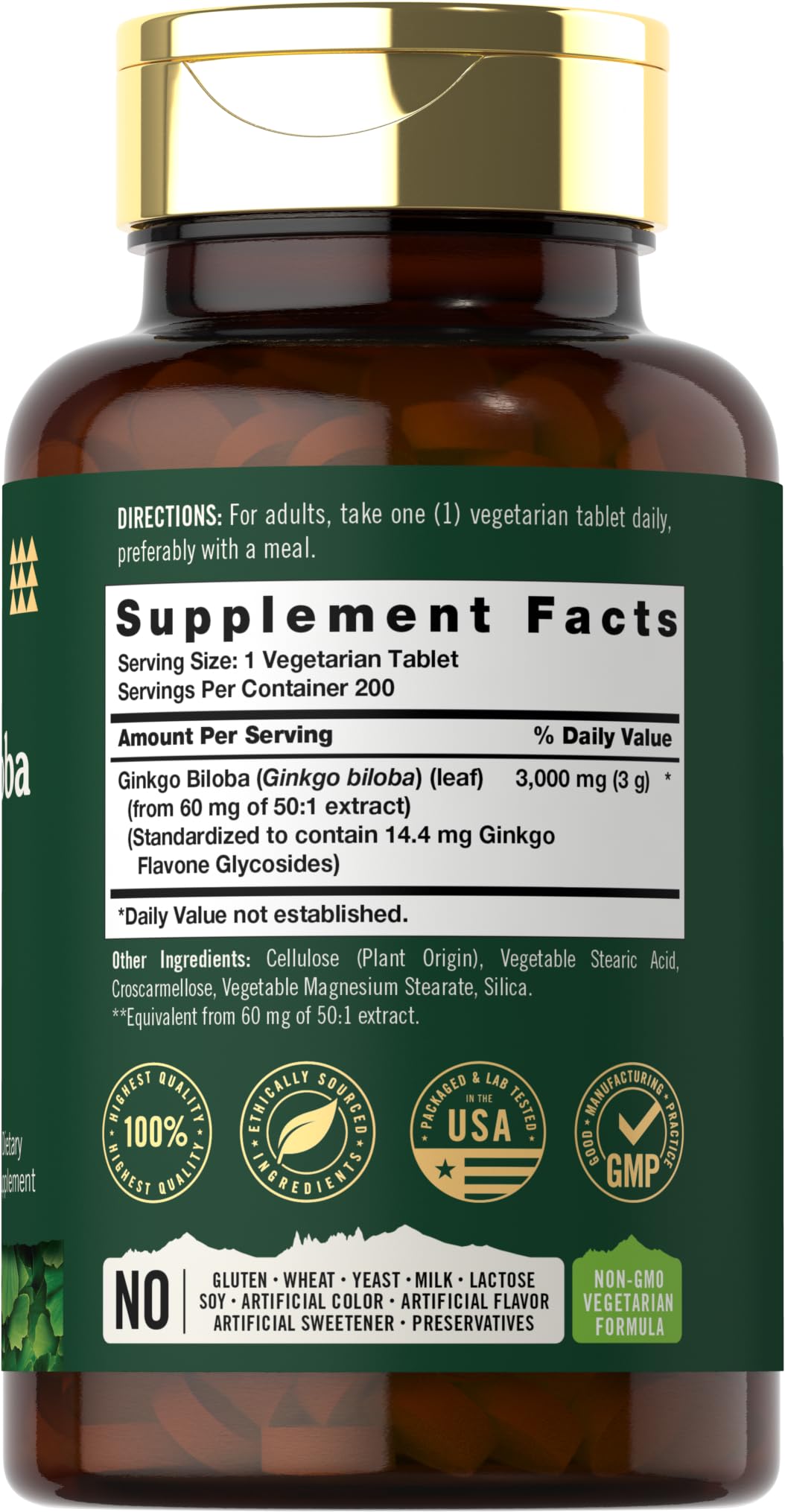 Carlyle Ginkgo Biloba 3000mg tablets vegetarian capsules for daily focus