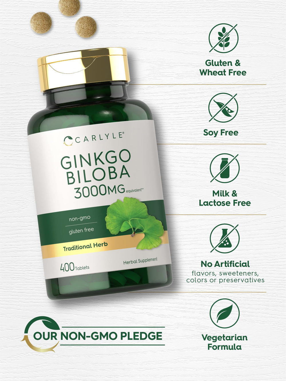 Carlyle Ginkgo Biloba 3000mg vegetarian formula on label
