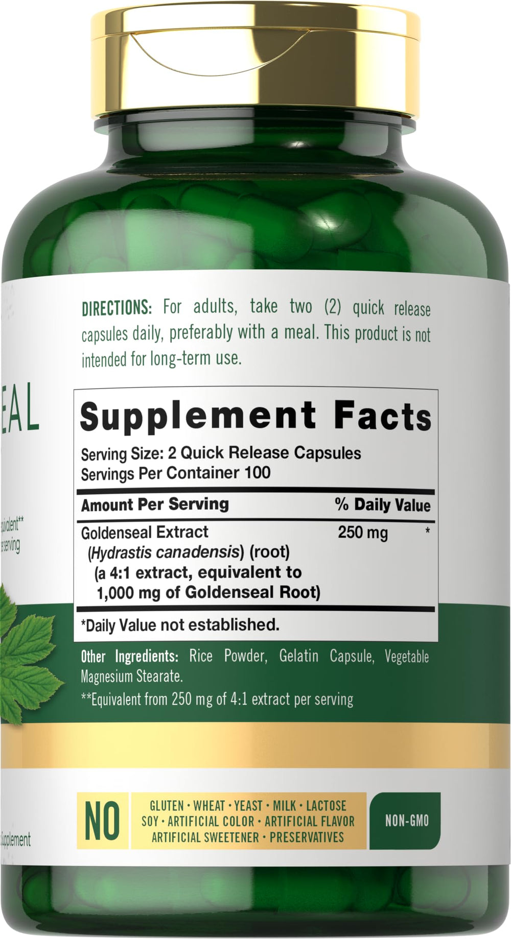 Carlyle Goldenseal capsules close-up emphasizing quick-release capsules for easy dosing.