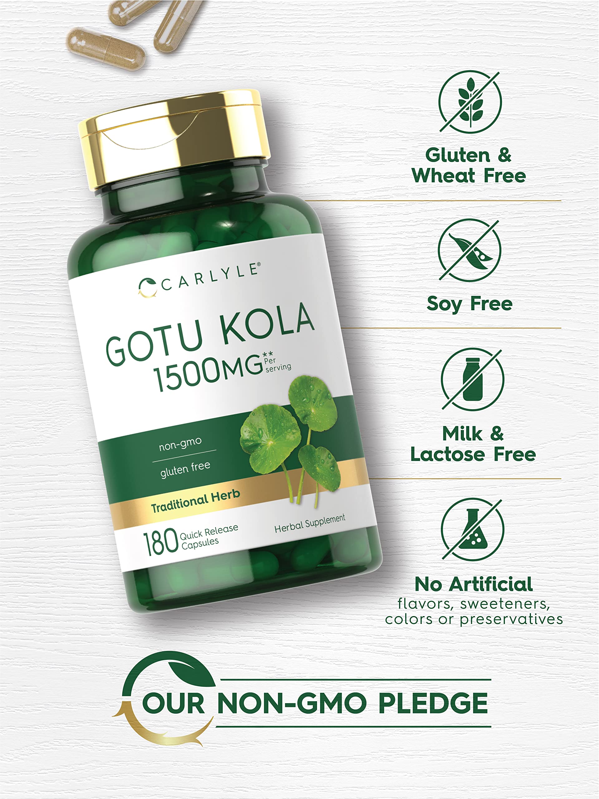 Carlyle Gotu Kola packaging features traditional herb origin visuals.
