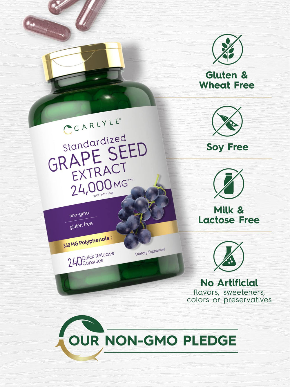 Carlyle Grape Seed Extract packaging shown for convenient storage.