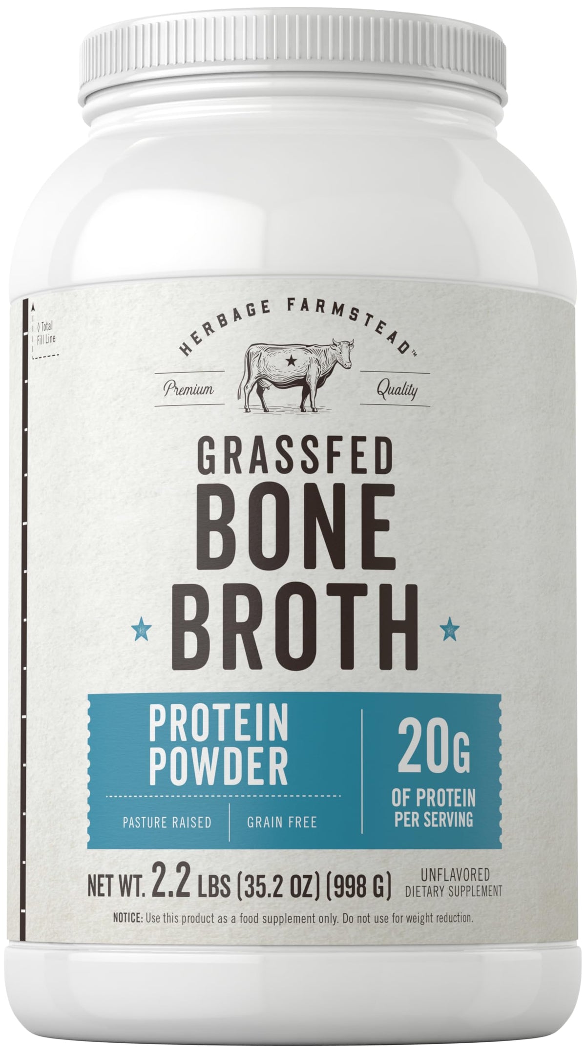 Carlyle grass-fed bone broth protein powder bottle highlighting clean, pasture-raised ingredients.