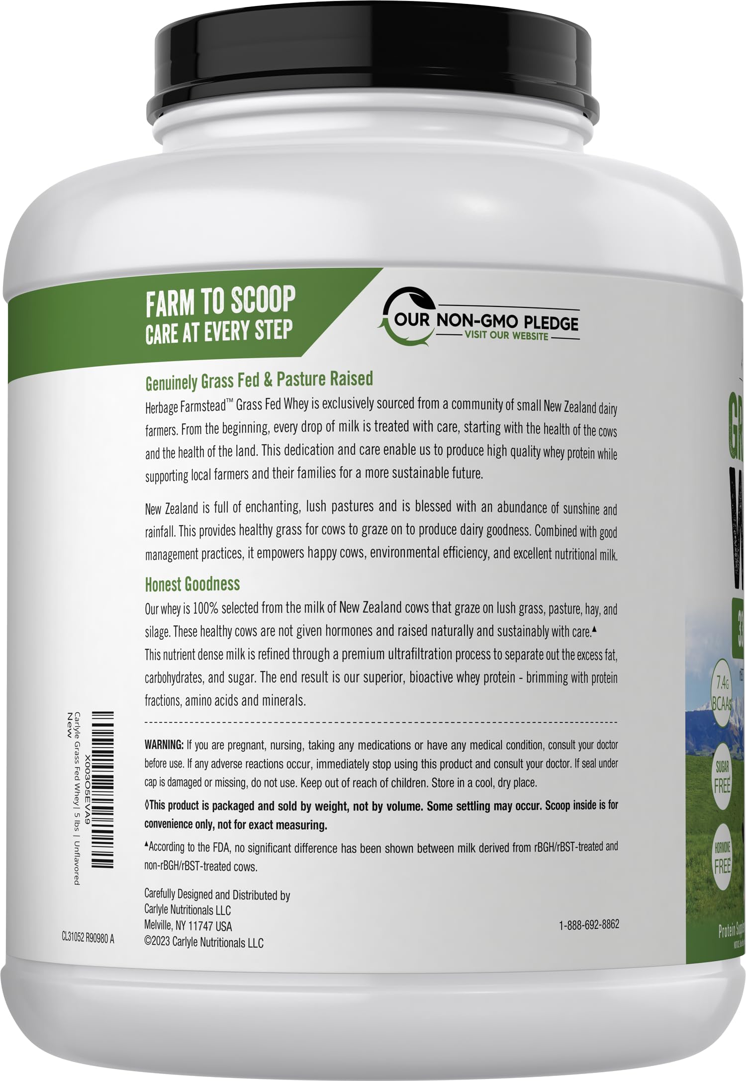 Carlyle powder ingredients panel—gluten-free, non-GMO quality.