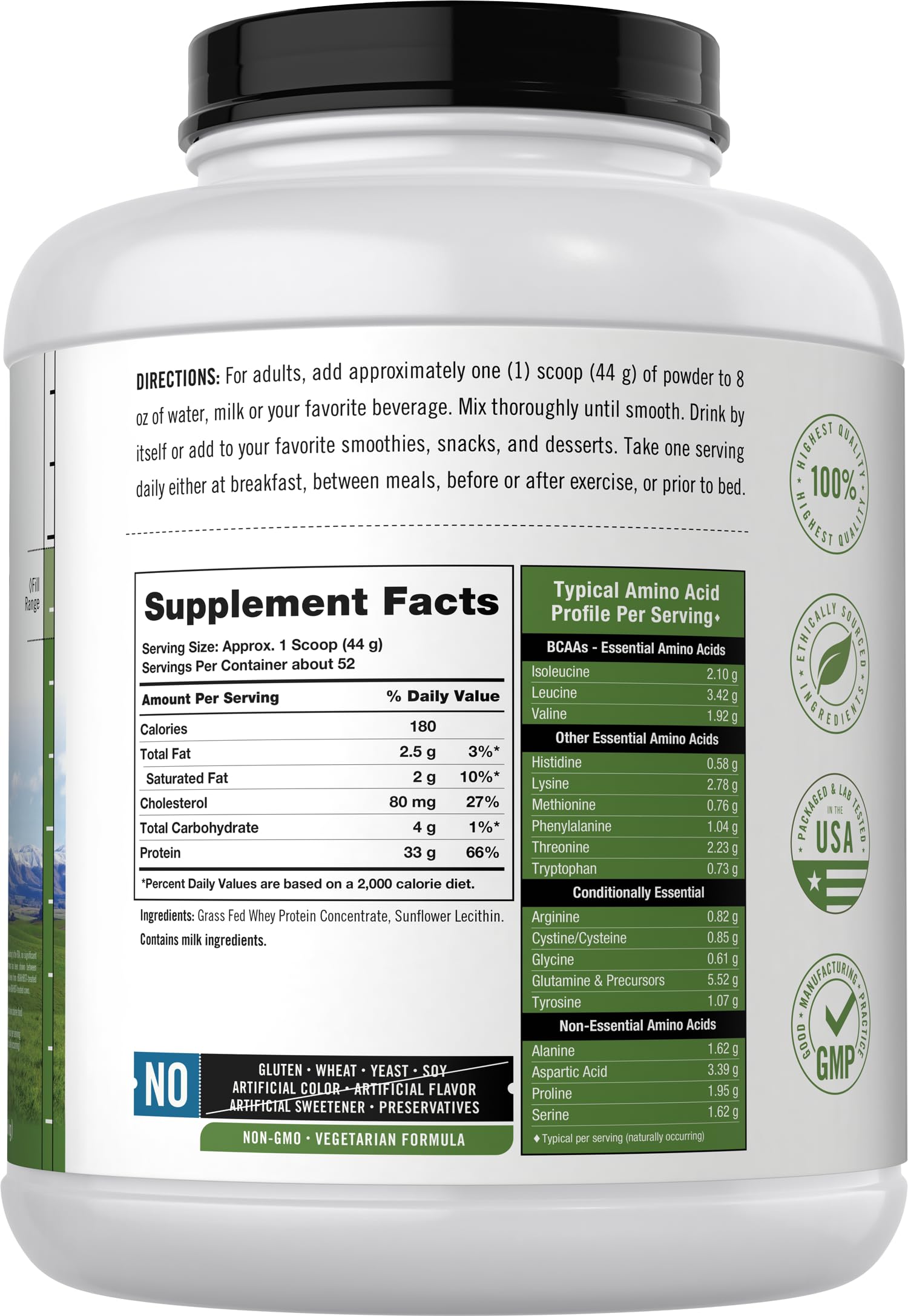 Carlyle Whey protein scoop beside powder—easy mixing for smoothies.