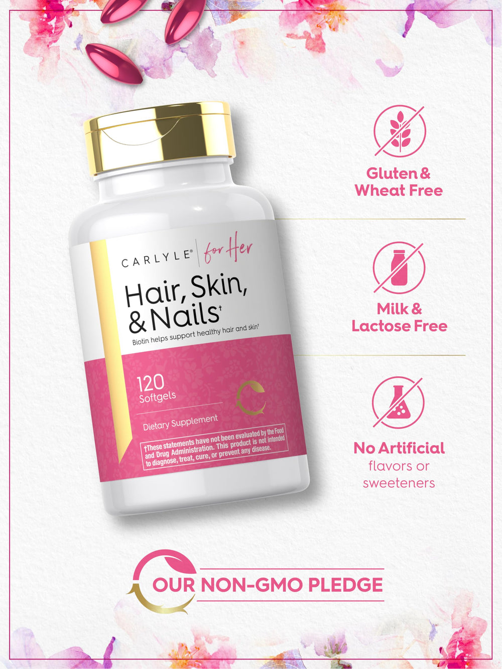 Carlyle Hair Skin & Nails softgels in a daily routine setup for convenience