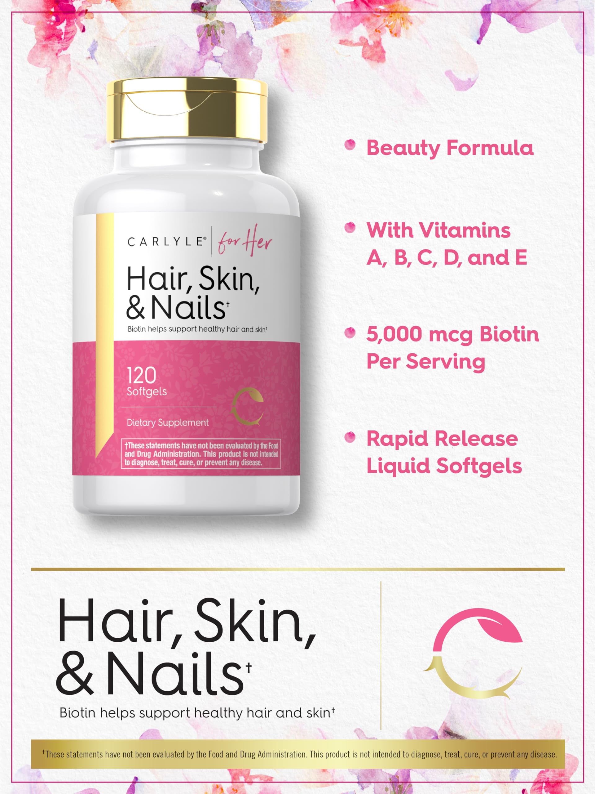 Carlyle Hair Skin & Nails packaging front highlighting premium ingredients