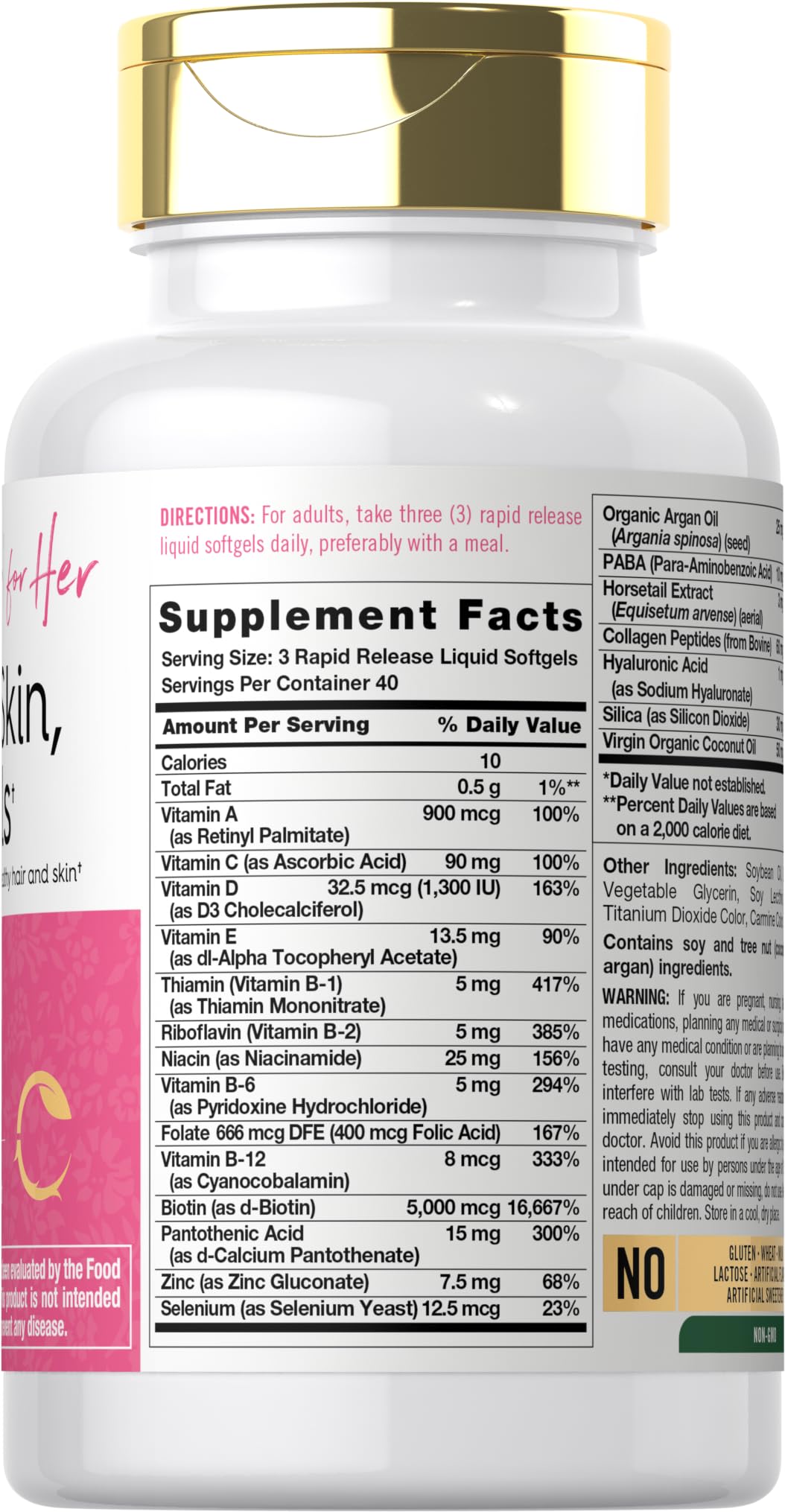 Carlyle Hair Skin & Nails softgels being poured for easy daily nutrition