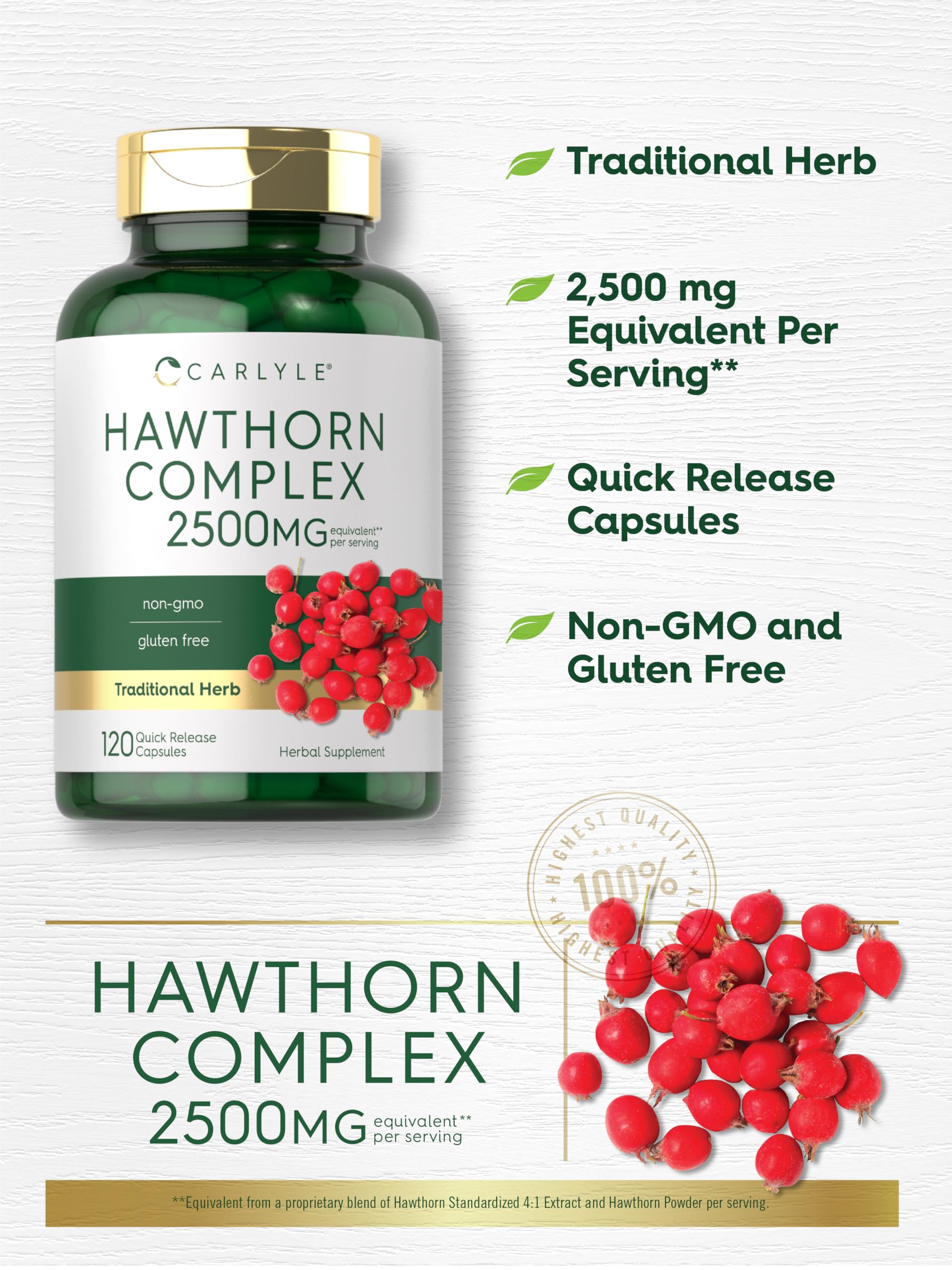 Carlyle Hawthorn Berry Complex: etiqueta trasera con ingredientes y uso recomendado
