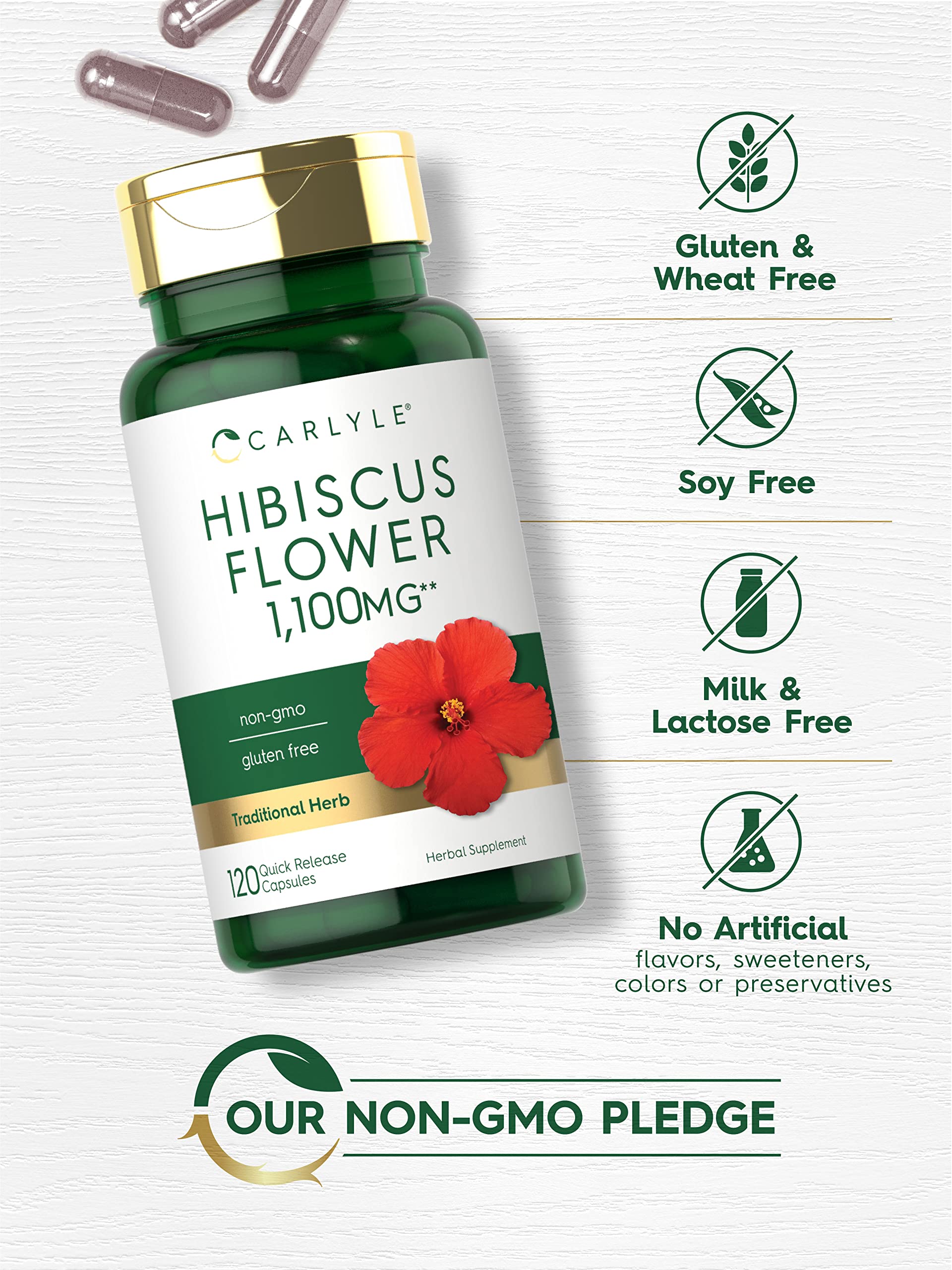 Front label of Carlyle Hibiscus shows lab-tested quality claim.