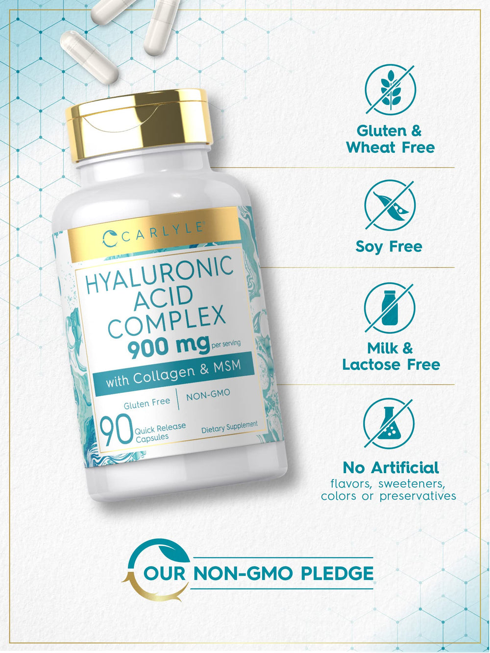Carlyle Hyaluronic Acid Complex bottle on a retail shelf