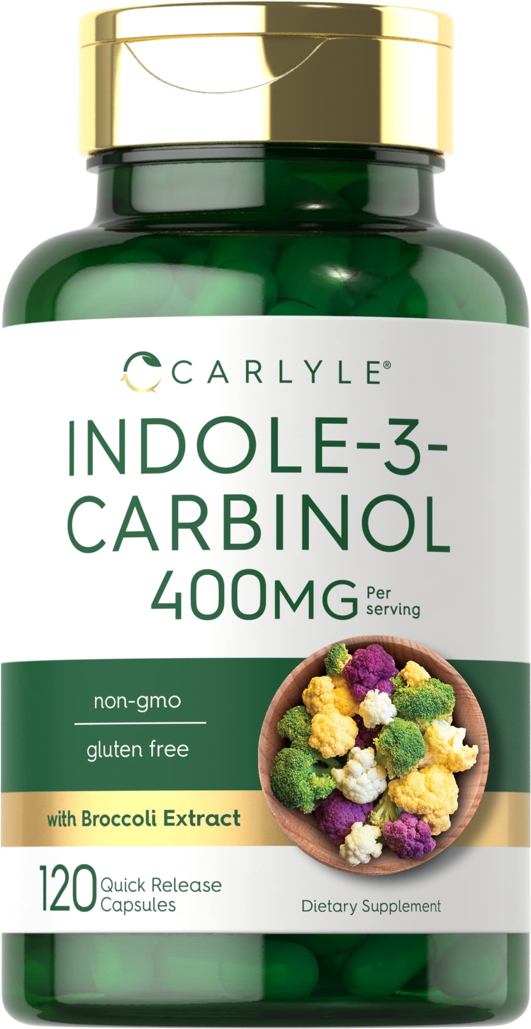 Carlyle I3C 400mg bottle front view highlighting potency for daily antioxidant support