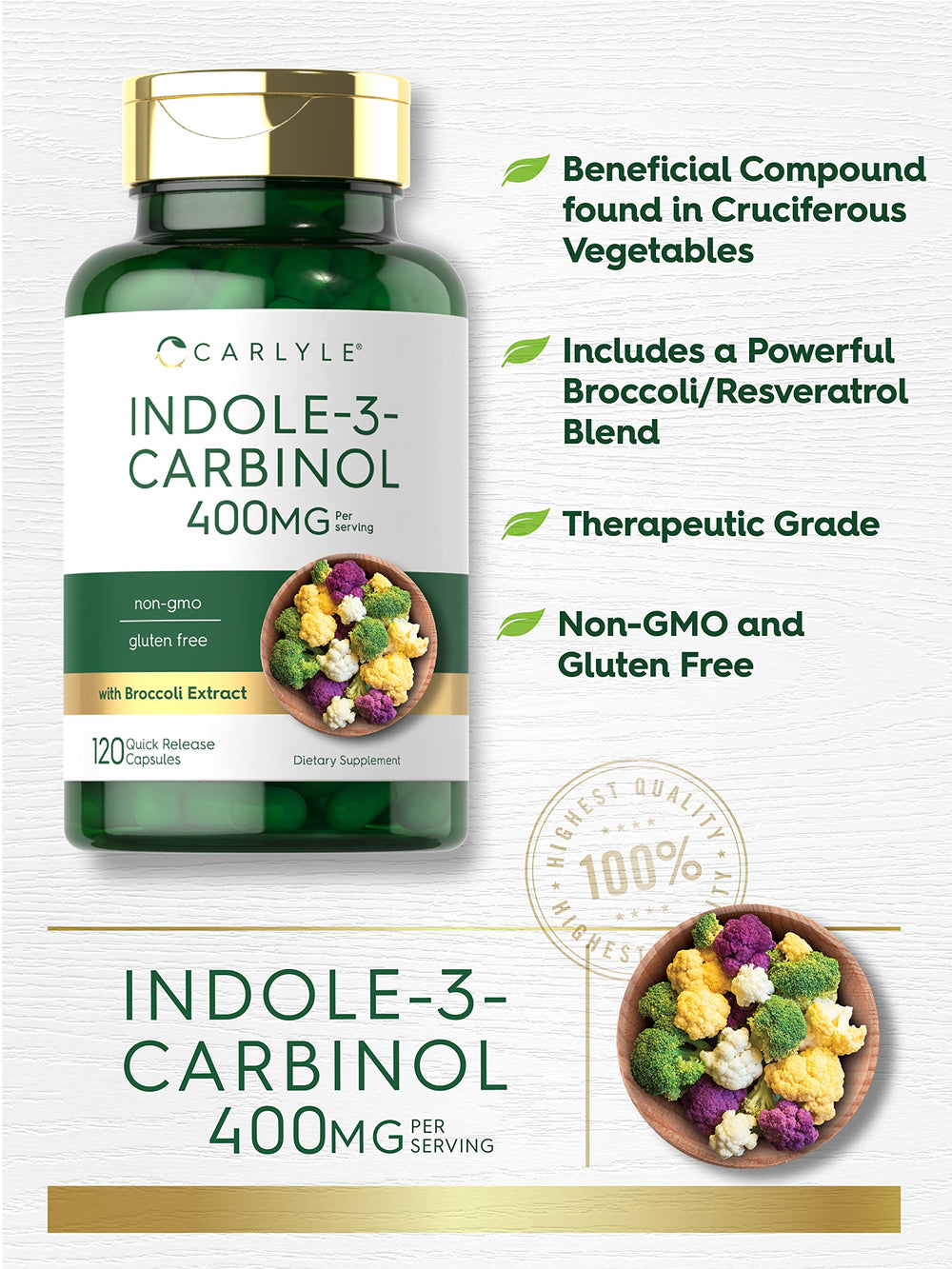 Carlyle I3C capsules pour indicating easy daily use and antioxidant support