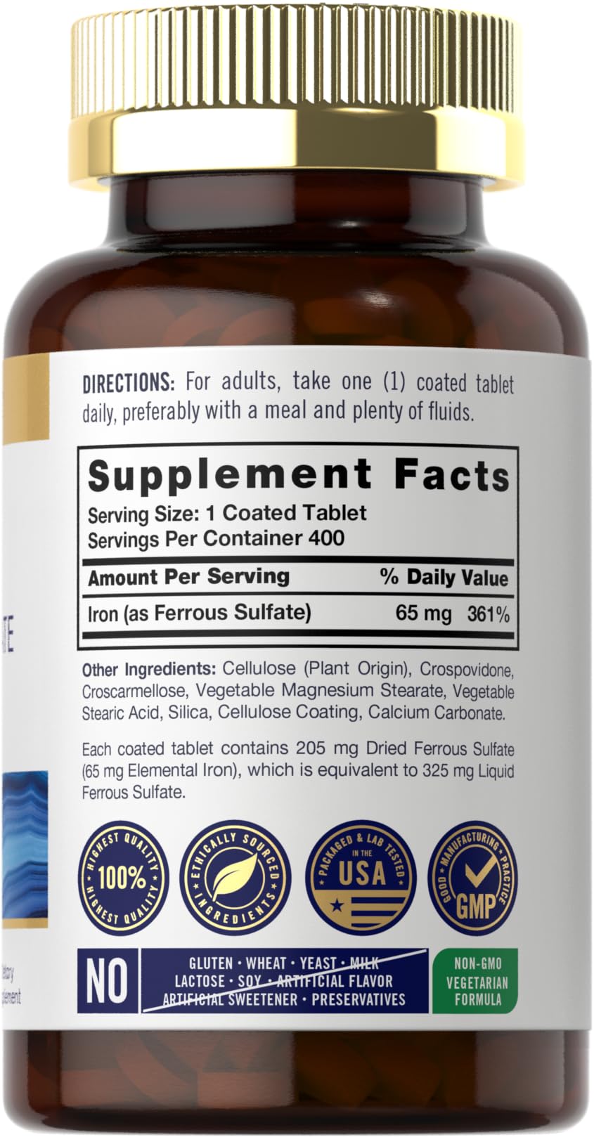 Carlyle Iron 65mg tablets coated close-up for absorption.