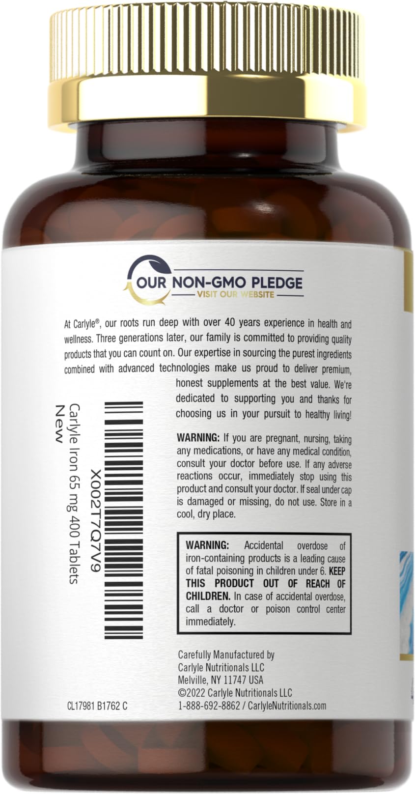 Carlyle Iron tablets being poured into hand.