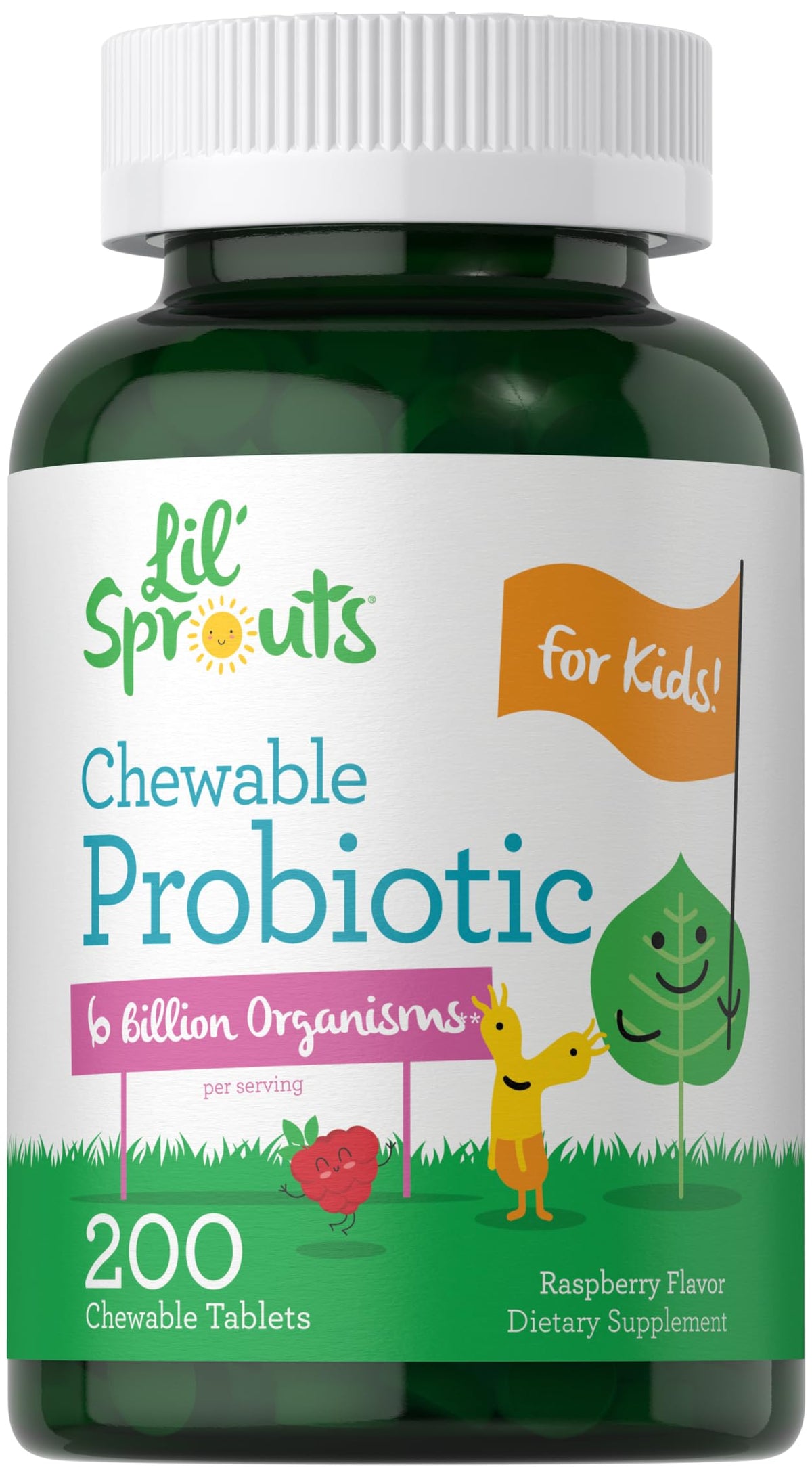 Carlyle Lil' Sprouts probiotics bottle front highlighting raspberry flavor for daily use.