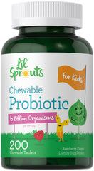 Carlyle Lil' Sprouts probiotics bottle front highlighting raspberry flavor for daily use.