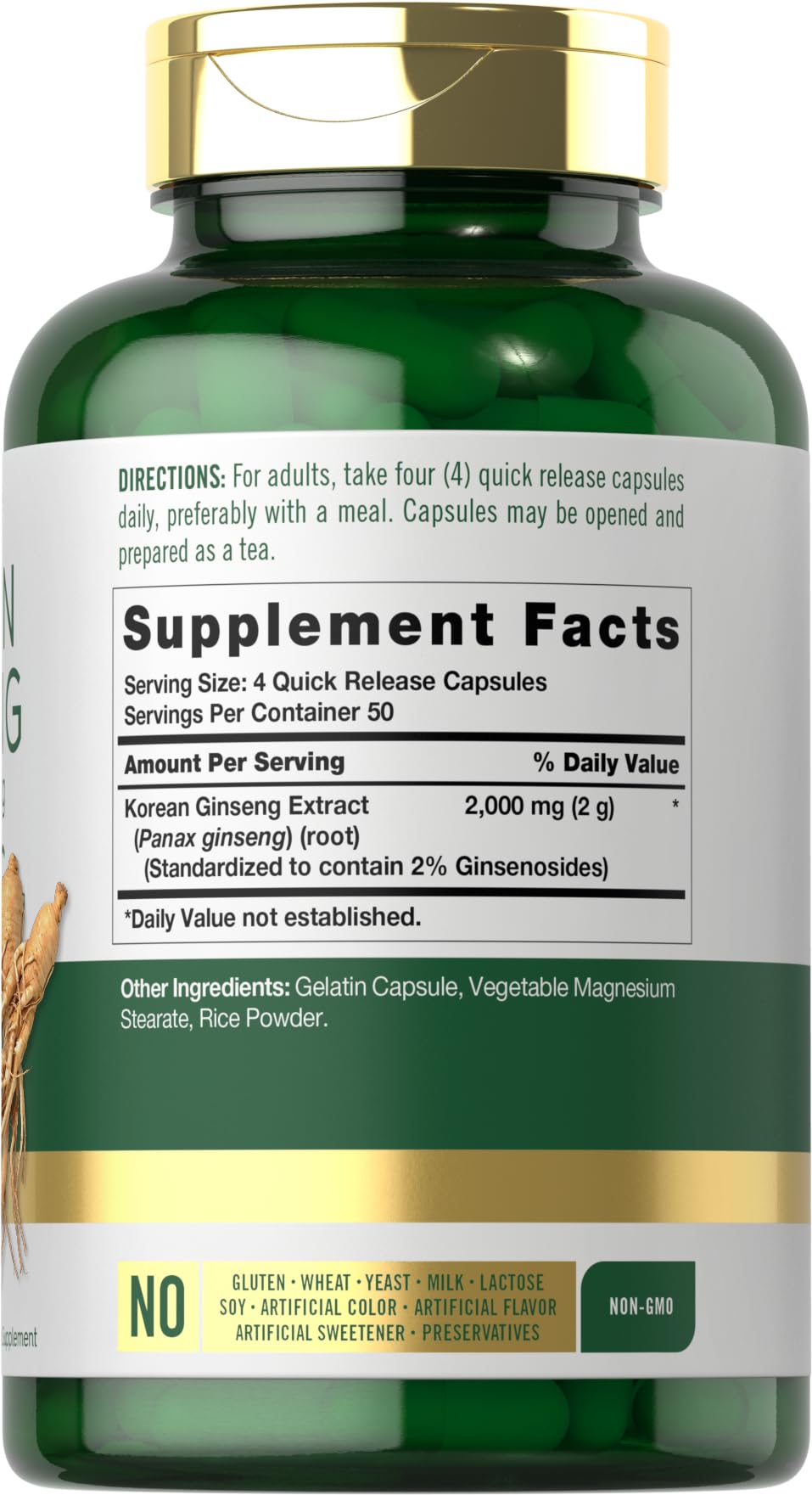 Carlyle Korean Ginseng capsules bottle cap for easy daily use.