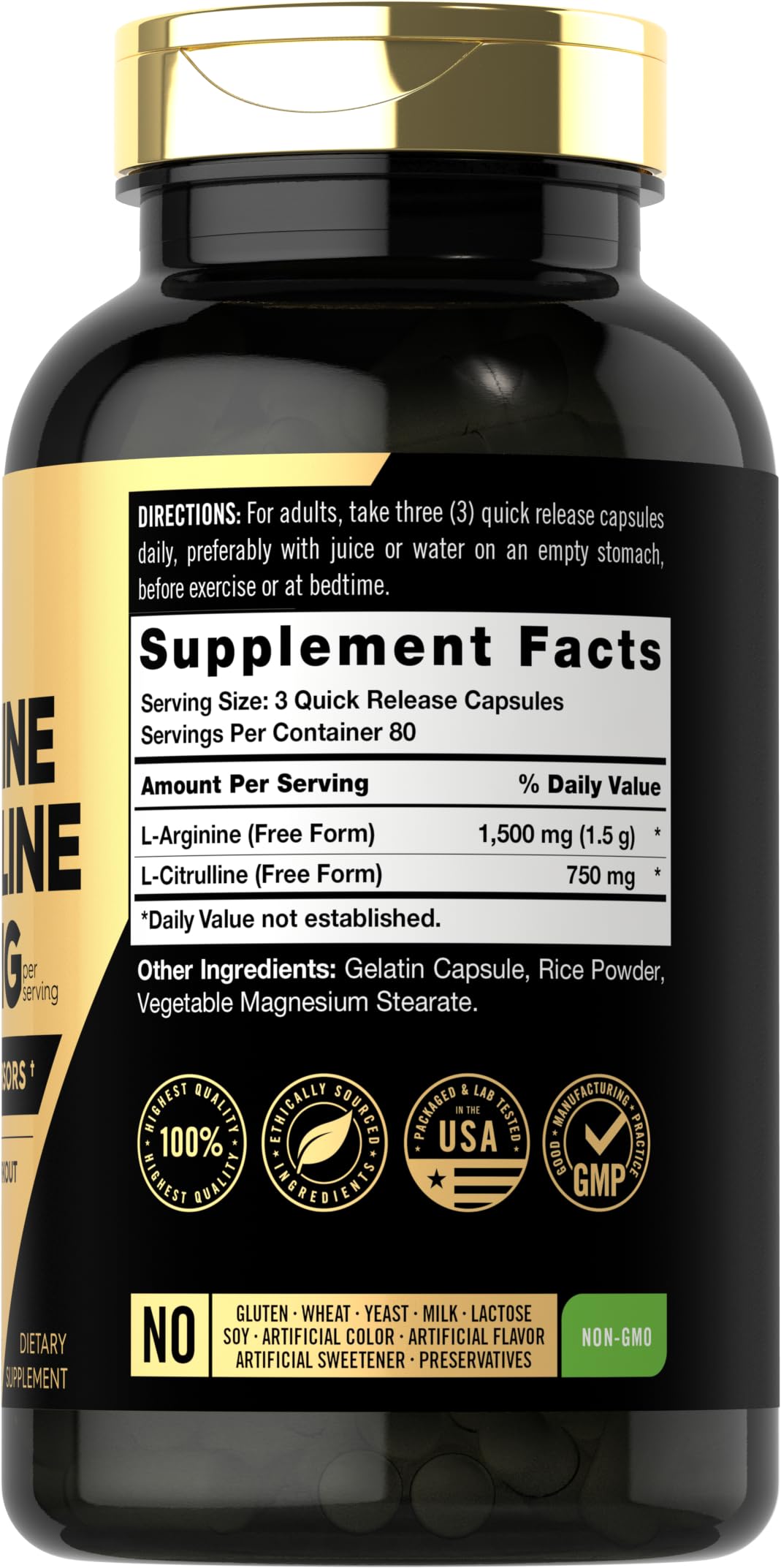 Carlyle L-Arginine L-Citrulline capsules with scoop for pre-workout energy support.