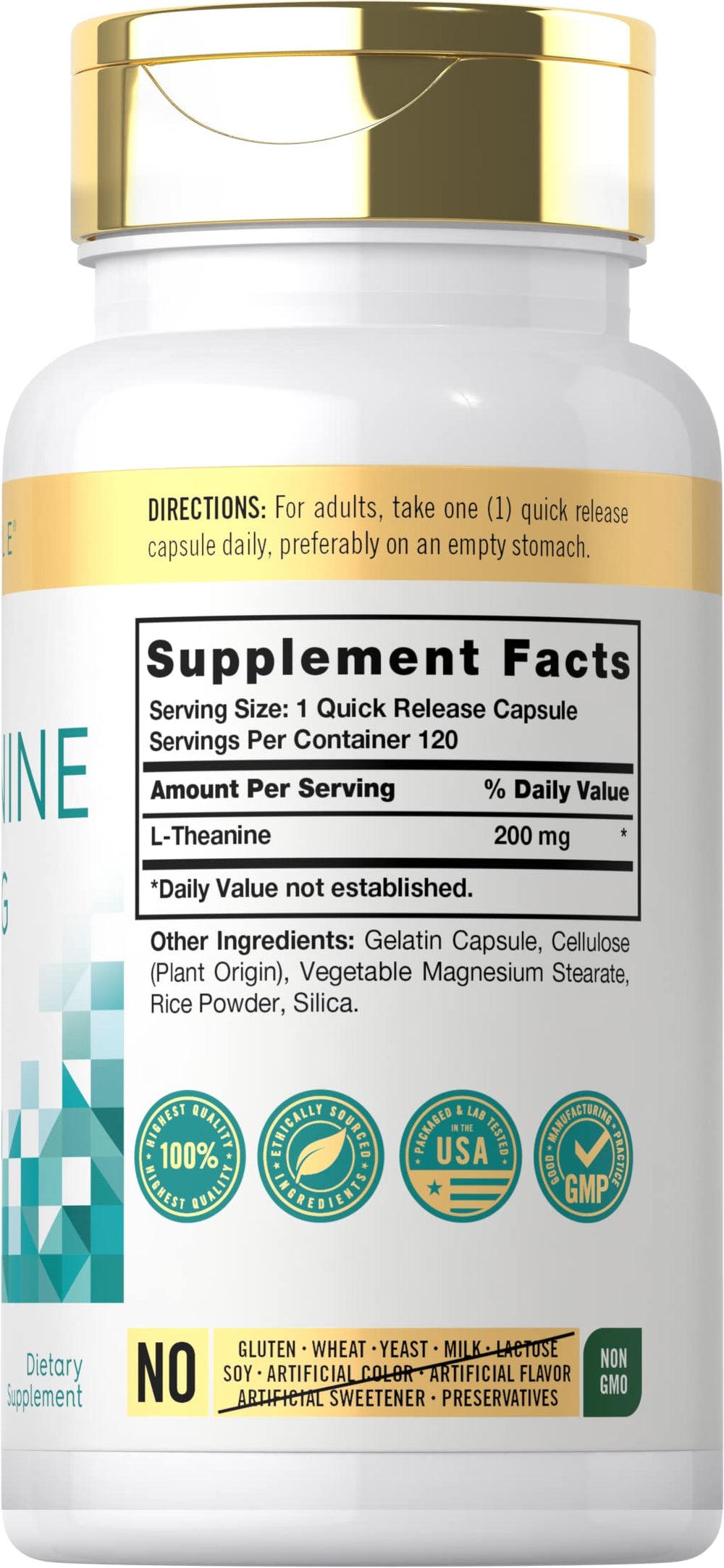Carlyle L-Theanine 200mg bottle front—trusted daily supplement for focus