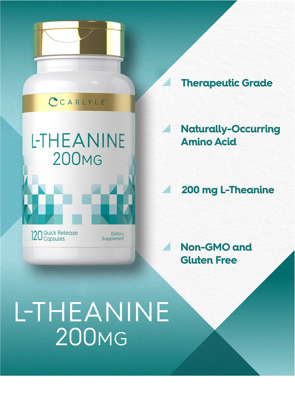 Carlyle L-Theanine 200mg package open view shows quick-release capsules