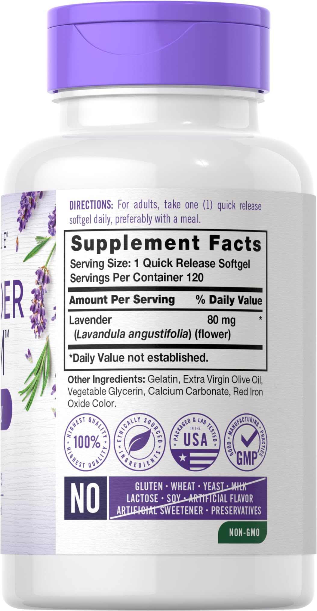 Carlyle Lavender Pills softgel closeup highlighting lavender-based formula.