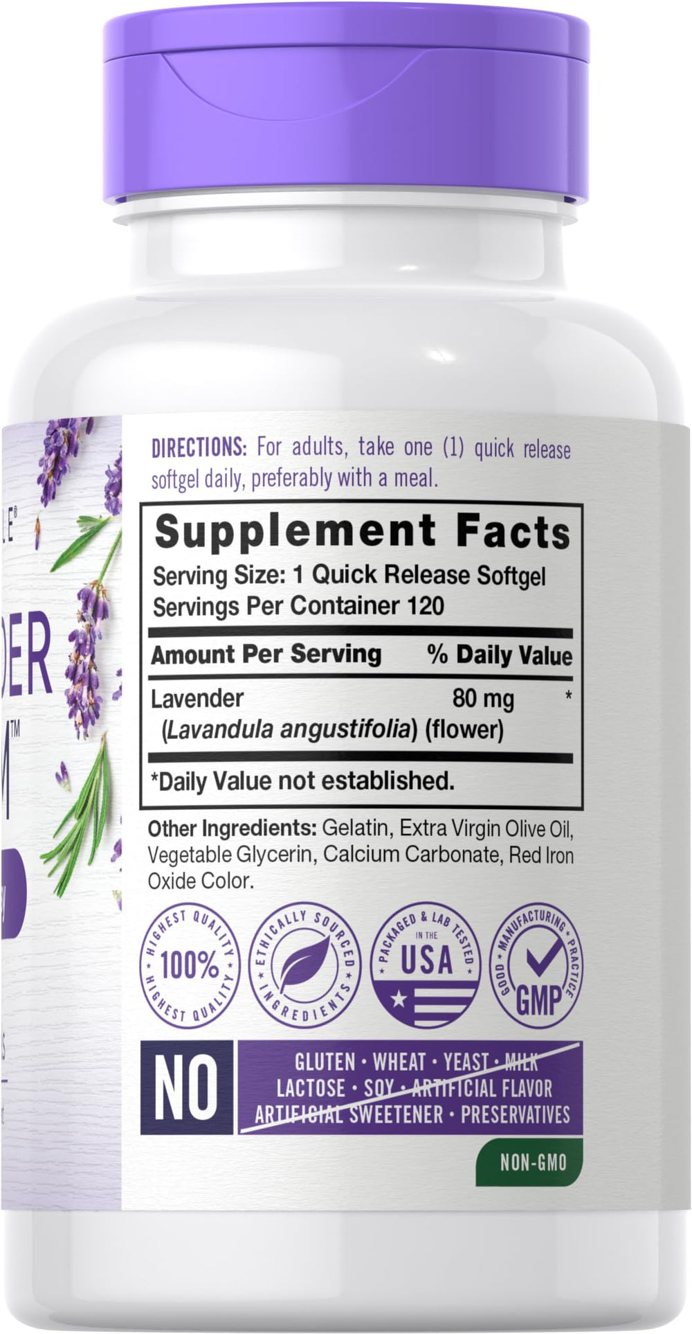 Carlyle Lavender Pills softgel closeup highlighting lavender-based formula.