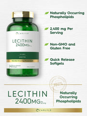 Carlyle Lecithin supplement label close-up highlights gluten-free and non-GMO.