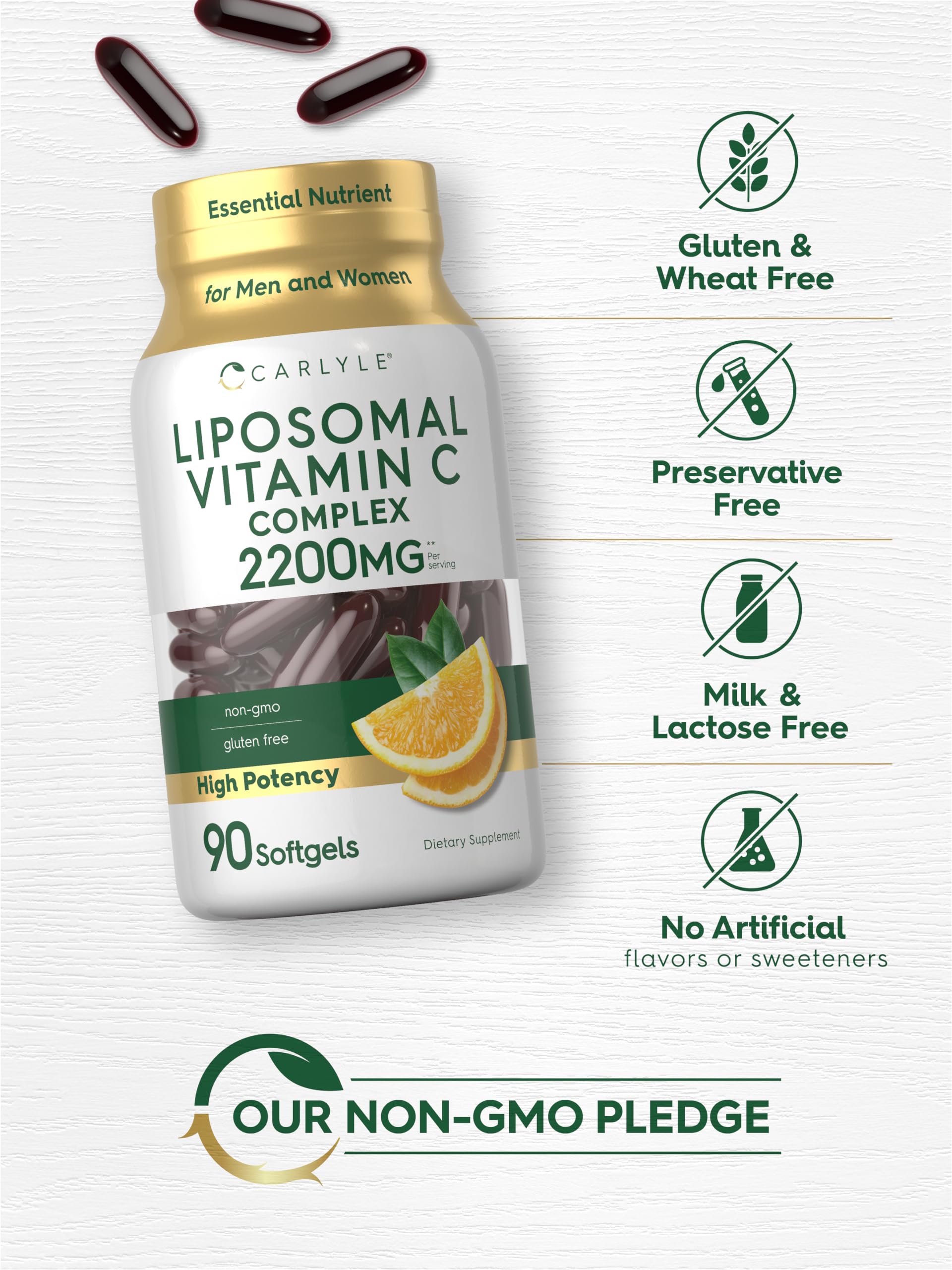 Carlyle Liposomal Vitamin C pouring softgels from bottle