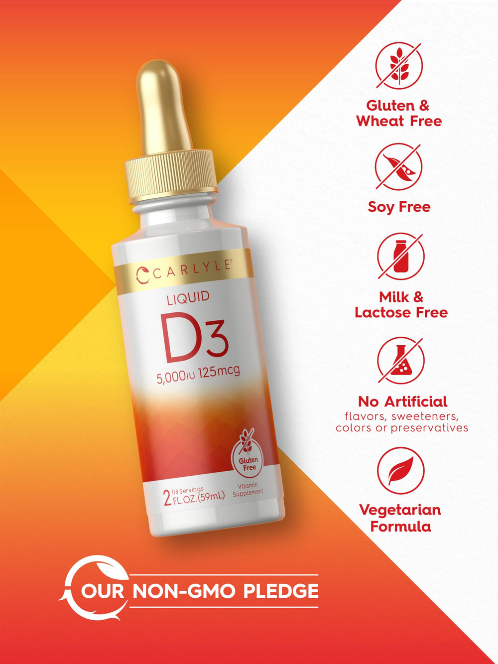Carlyle Liquid D3 drops in a glass suggesting quick absorption.
