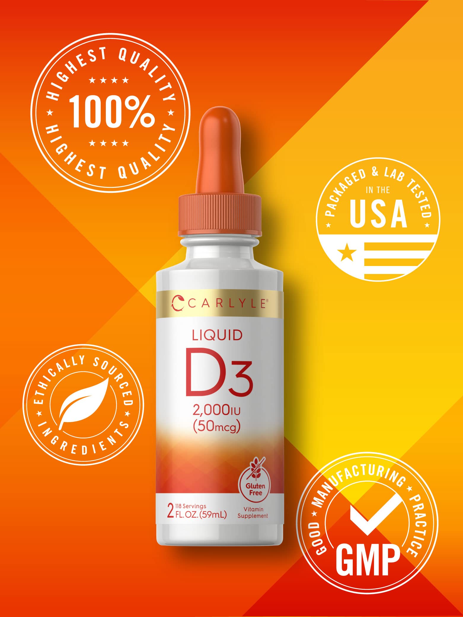 Carlyle D3 bottle on kitchen counter for daily routine.