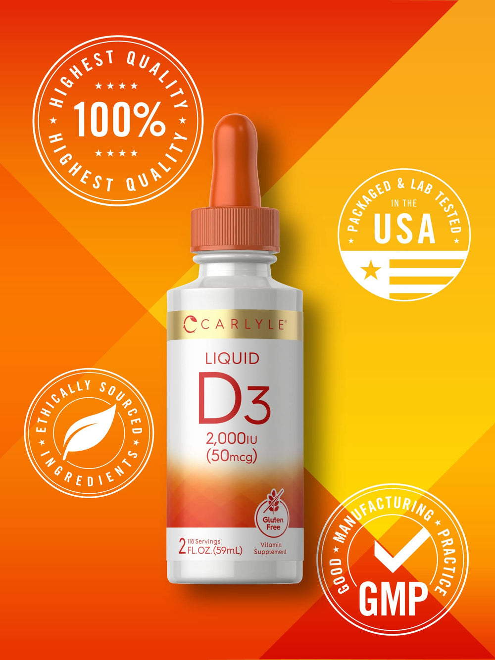 Carlyle D3 bottle on kitchen counter for daily routine.