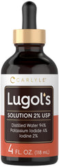 Carlyle Lugols Iodine 2% bottle on countertop for home use