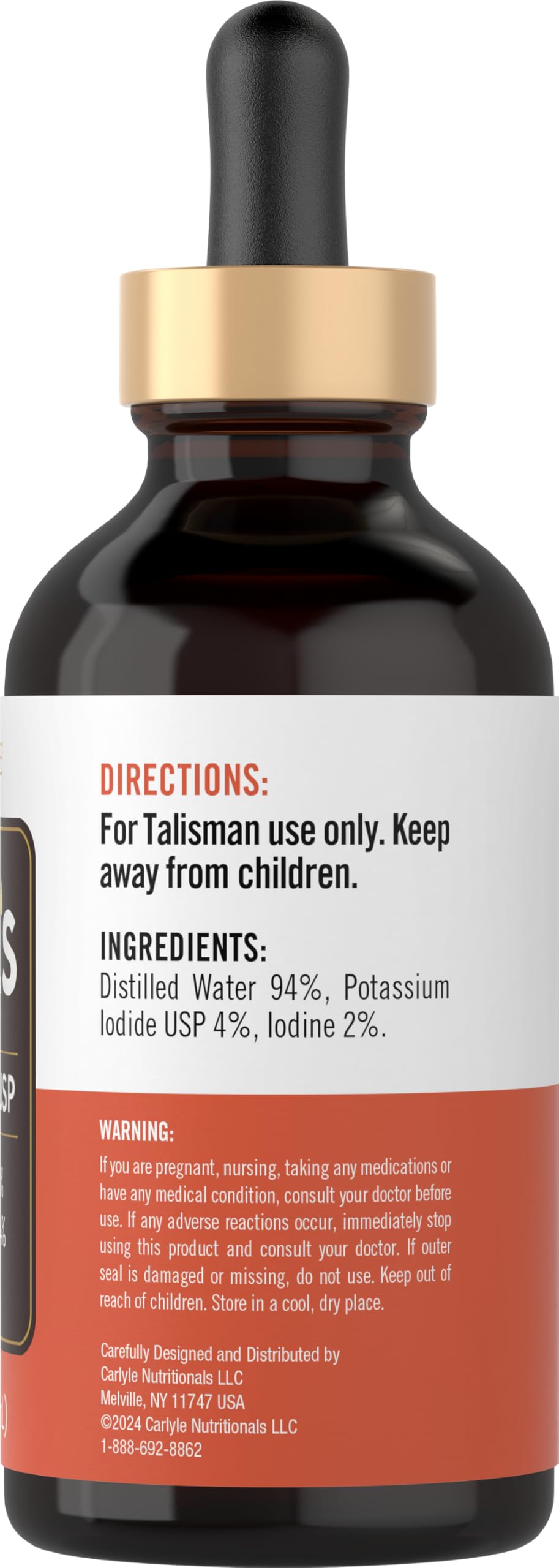 Carlyle Lugols Iodine 2% dropper enables precise drops in solutions