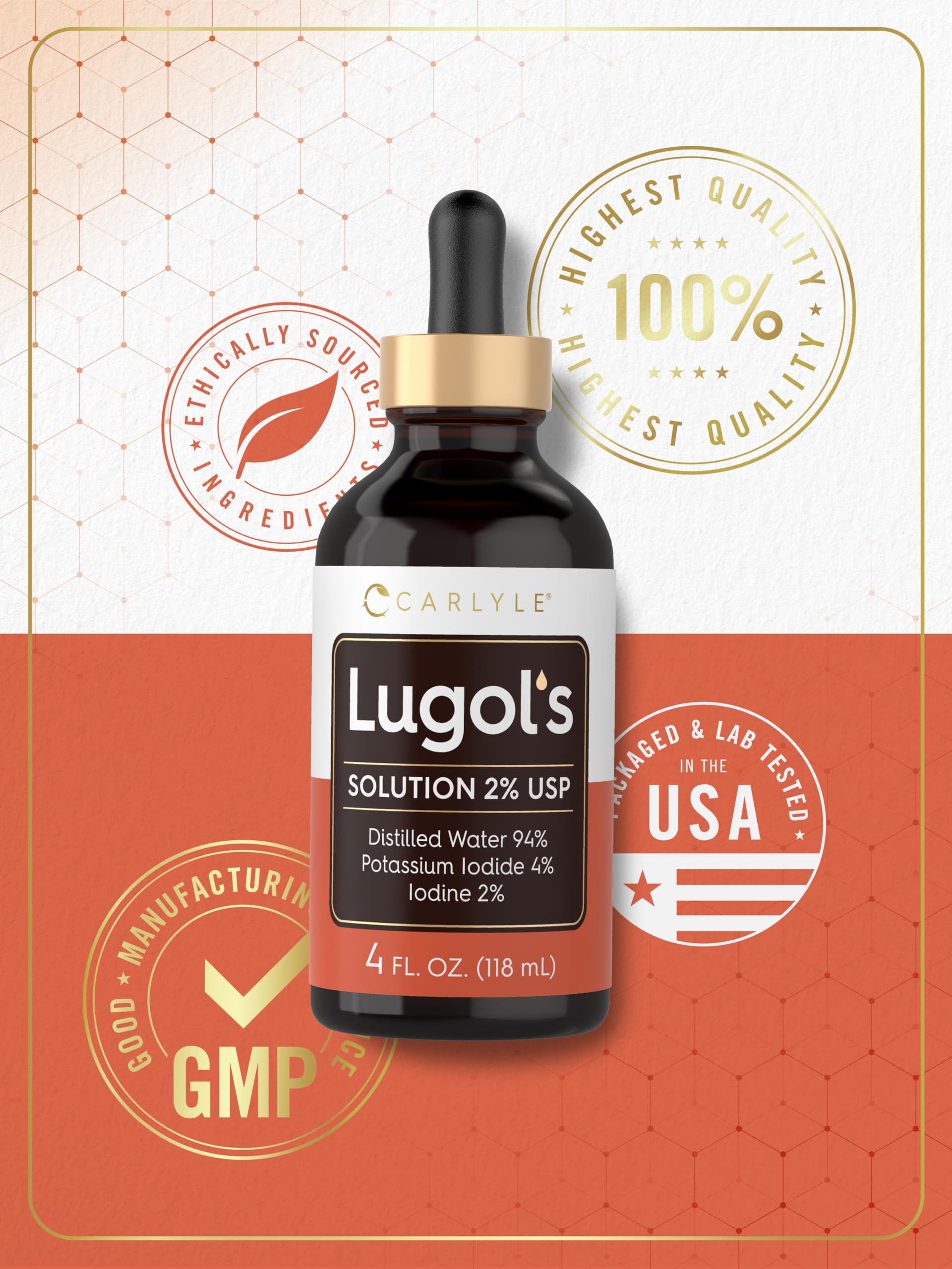 Carlyle Lugols Iodine 2% ingredient panel lists potassium iodide