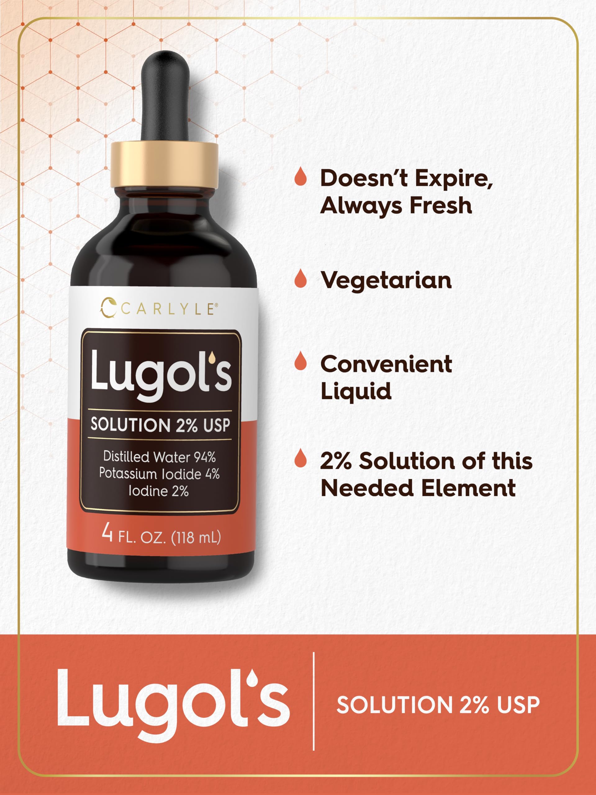 Carlyle Lugols Iodine 2% seal ensures freshness for long-term storage