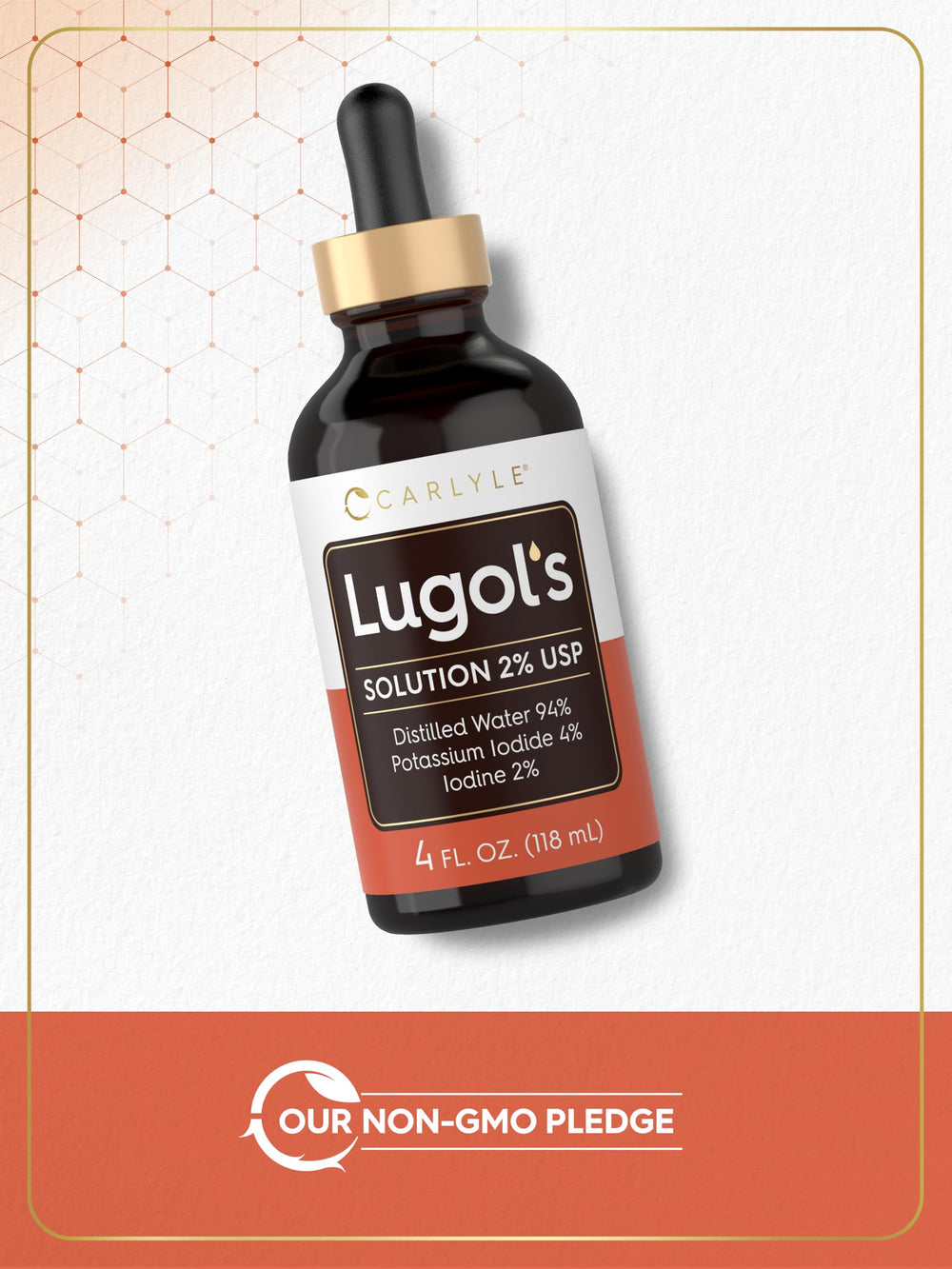 Carlyle Lugols Iodine 2% USA-manufactured badge highlights quality assurance